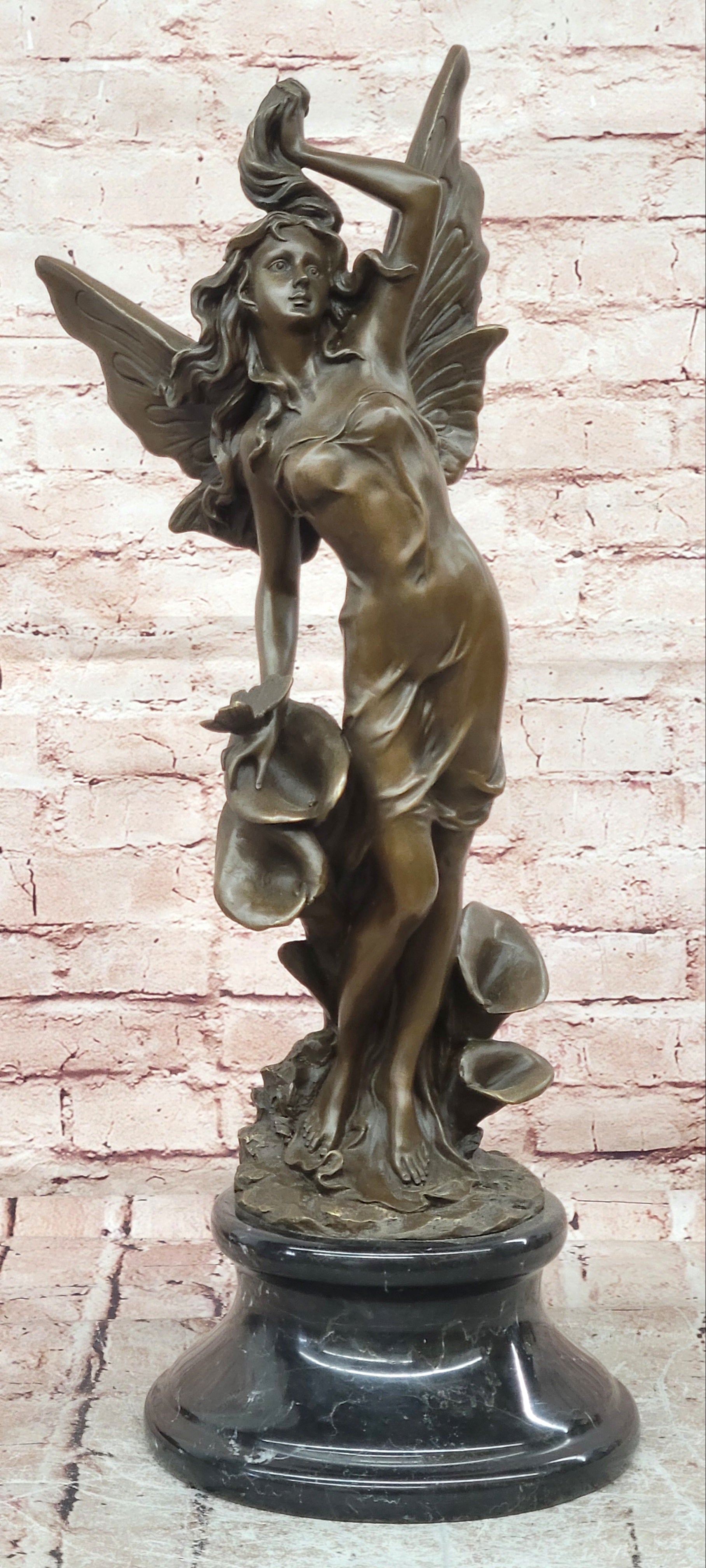 Signed Milo Bronze Winged Angel Sculpture Butterfly Goddess Decor Statue