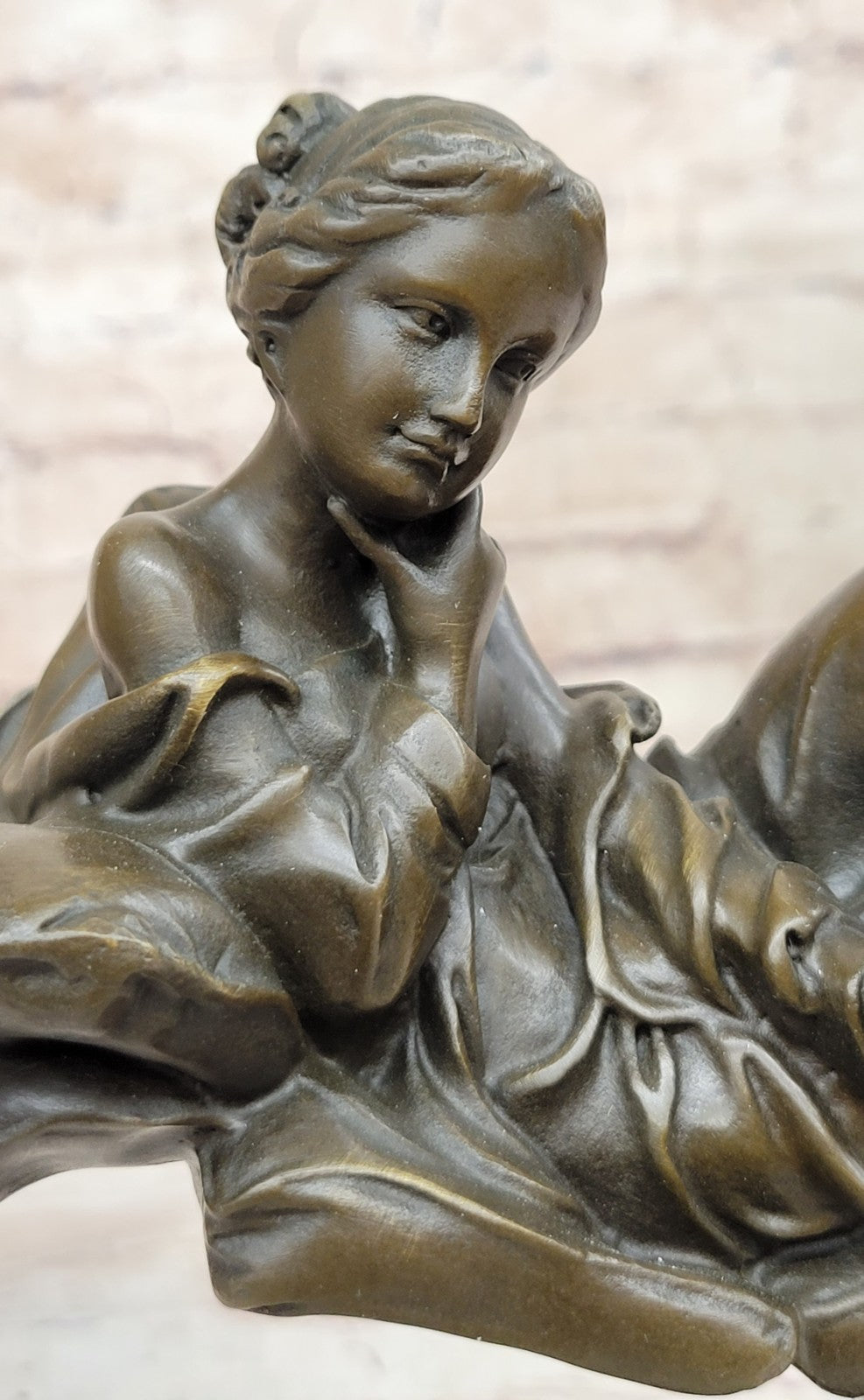 BEAUTFUL ART NOUVEAU FIGURAL MAIDEN COLD PAINTED 100% SOLID BRONZE CENTERPIECE