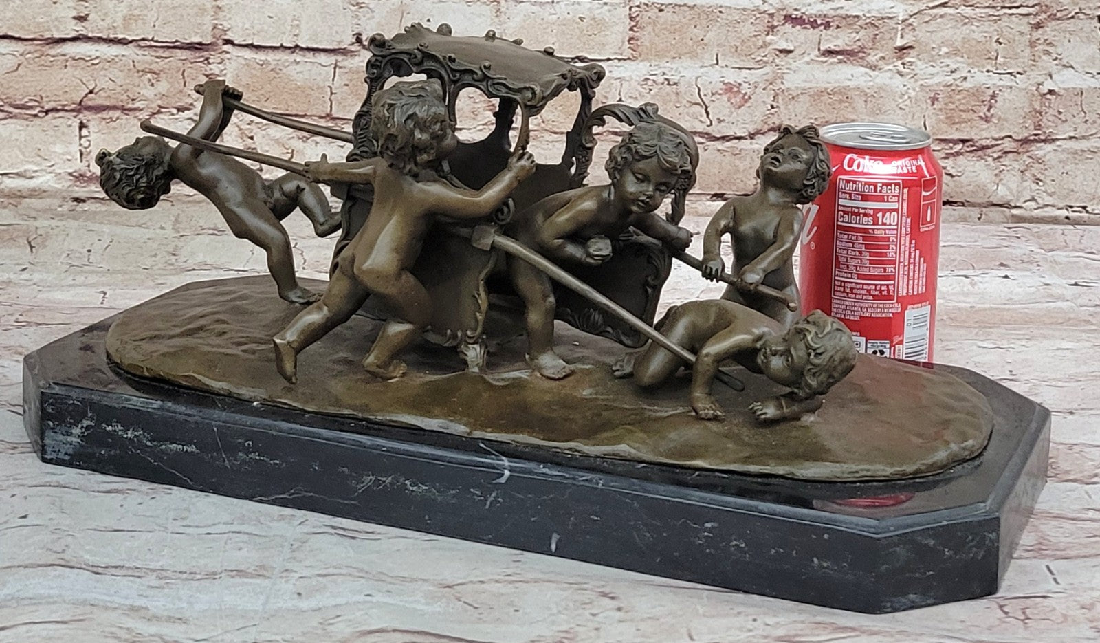 Art Nouveau Nude Cherubs Pulling Chariot Bronze Sculpture on Marble – Louis Gossin Masterpiece SALE