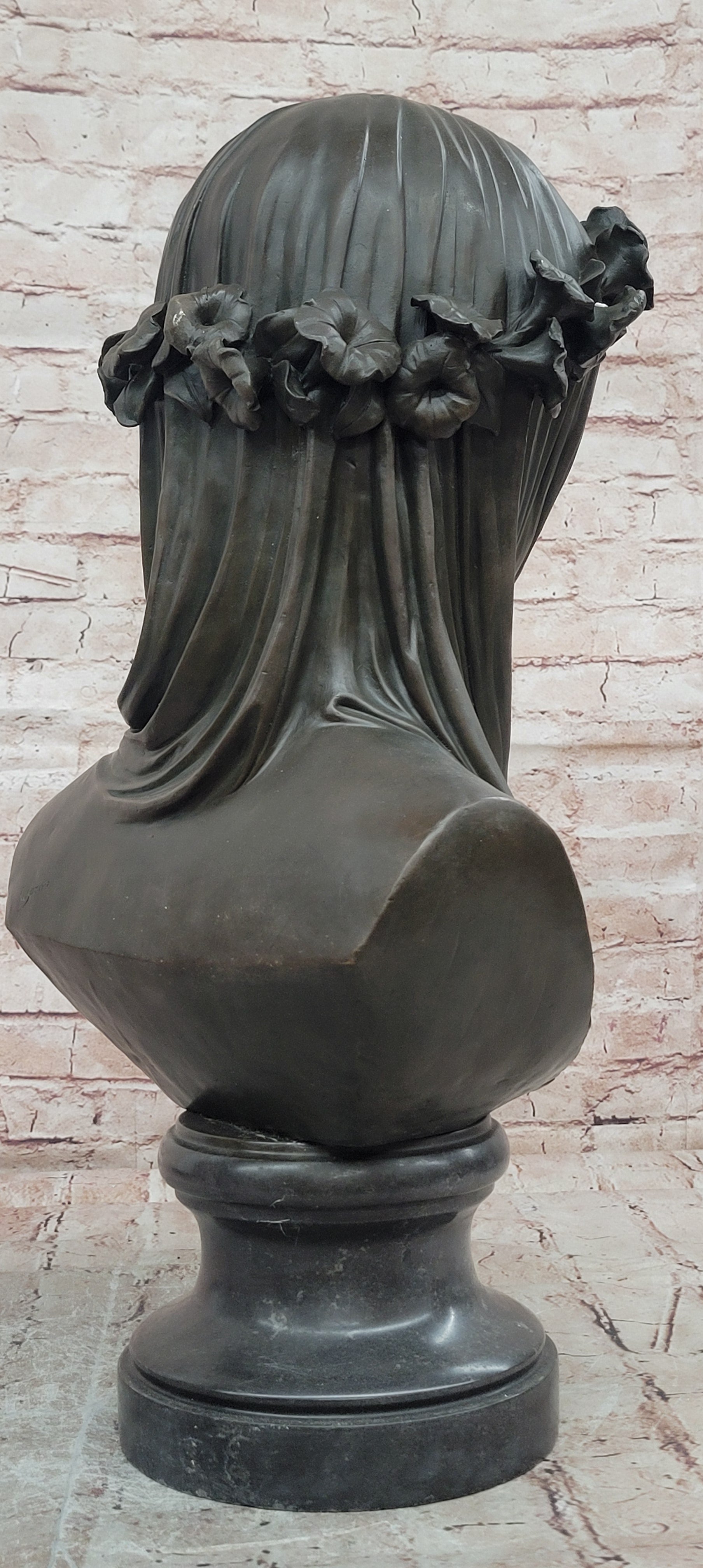 Mary with Veil Bronze Statue Milo Art Nouveau Sculpture Marble Base
