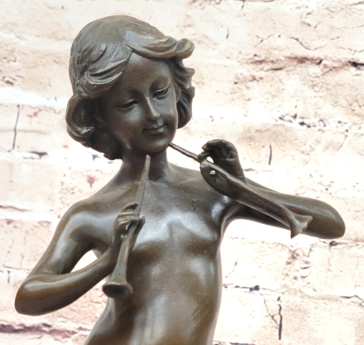 Joaquin Angles Idylle Bronze Sculpture: Boy and Lamb Playing Flute, Fine Artwork