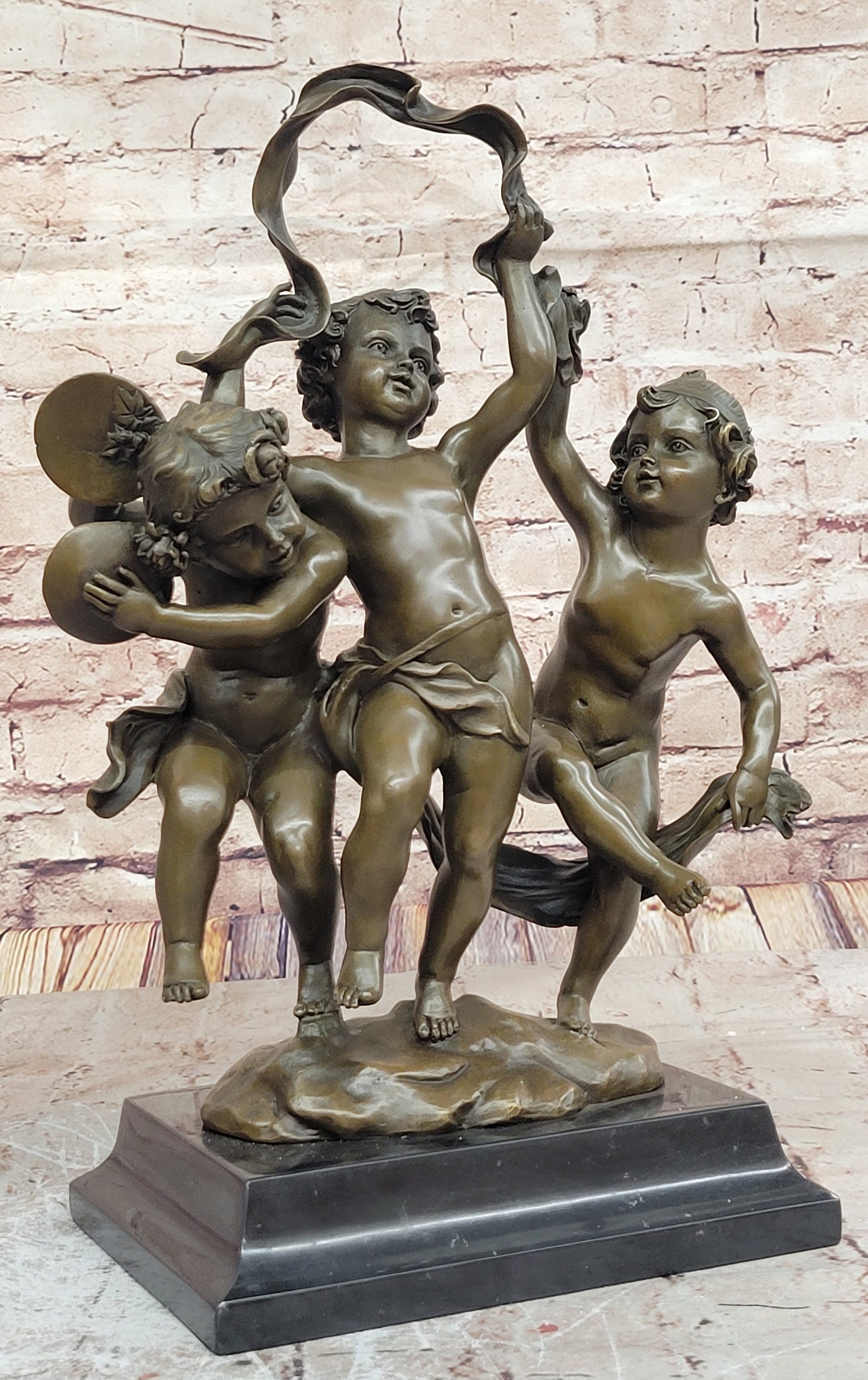 Peynot Signed Three Dancing Putti Bronze Sculpture - Museum Quality Hot Cast