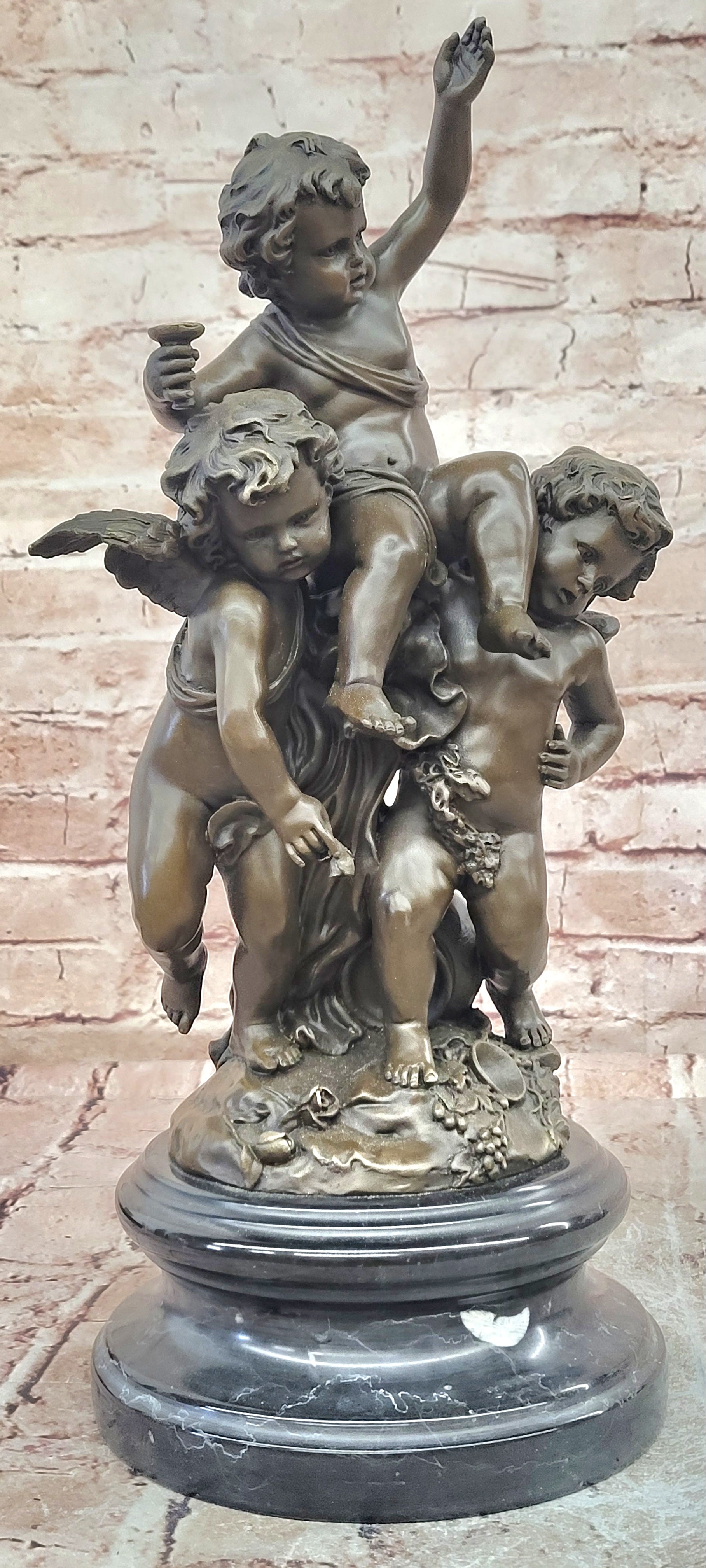 Classical Bronze Cherubs Statue Signed Moreau French Putti Art Sculpture