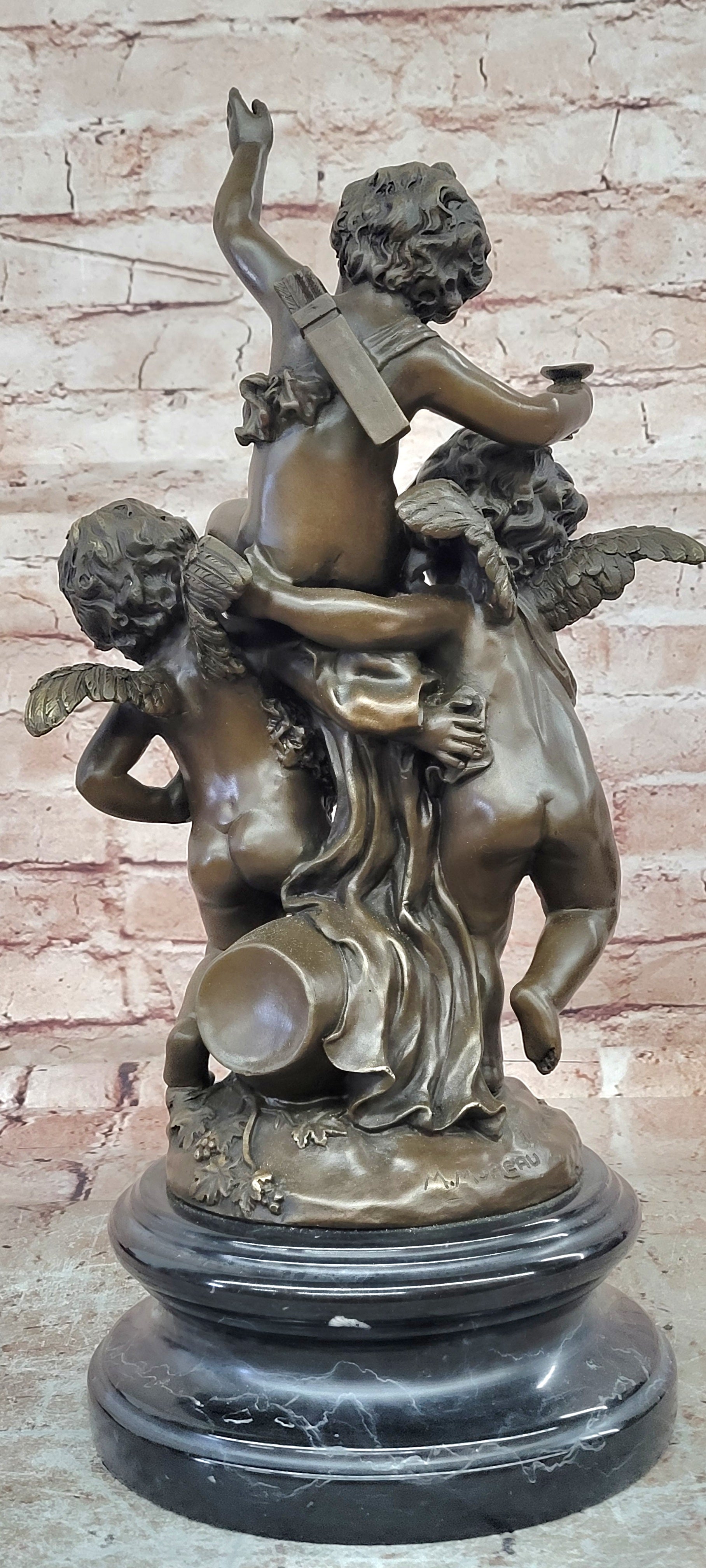 Classical Bronze Cherubs Statue Signed Moreau French Putti Art Sculpture