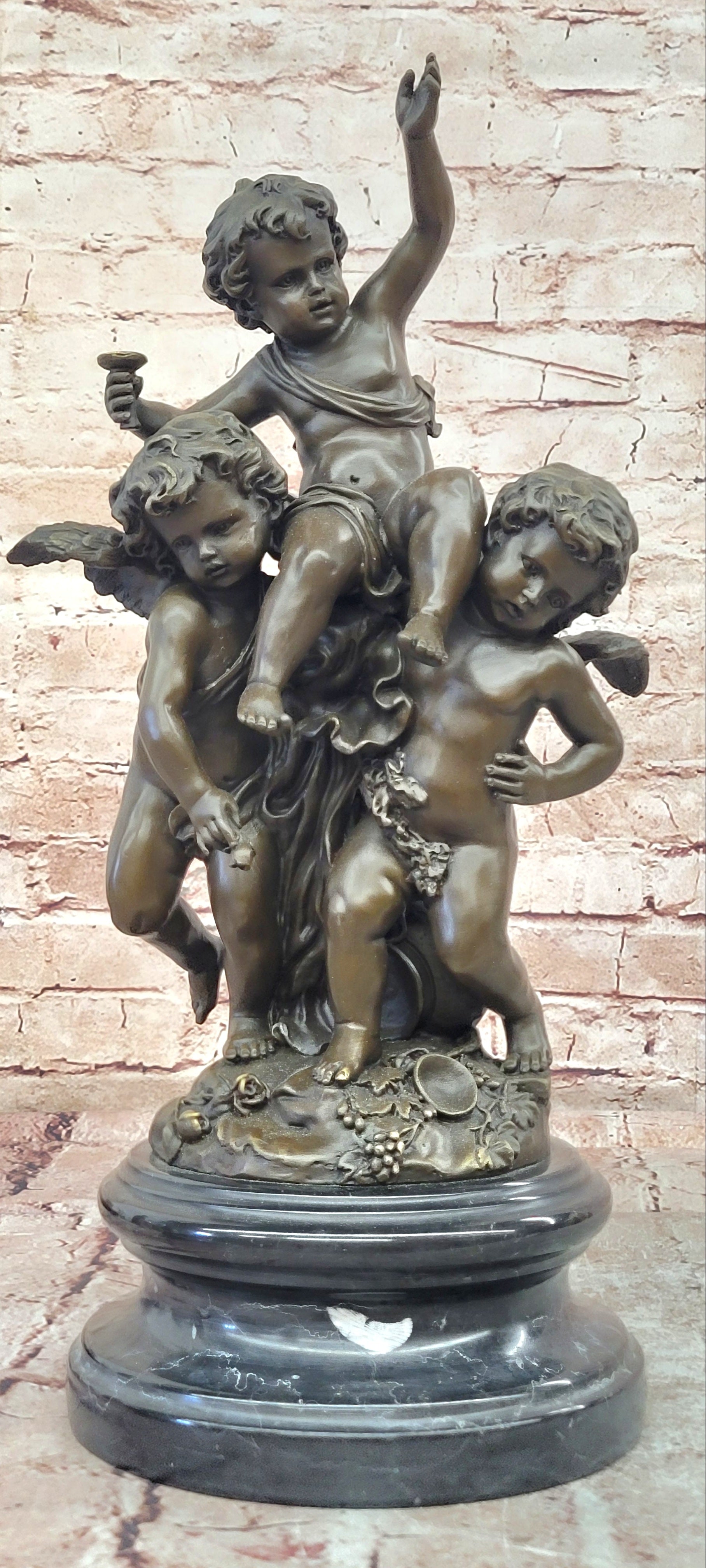 Classical Bronze Cherubs Statue Signed Moreau French Putti Art Sculpture