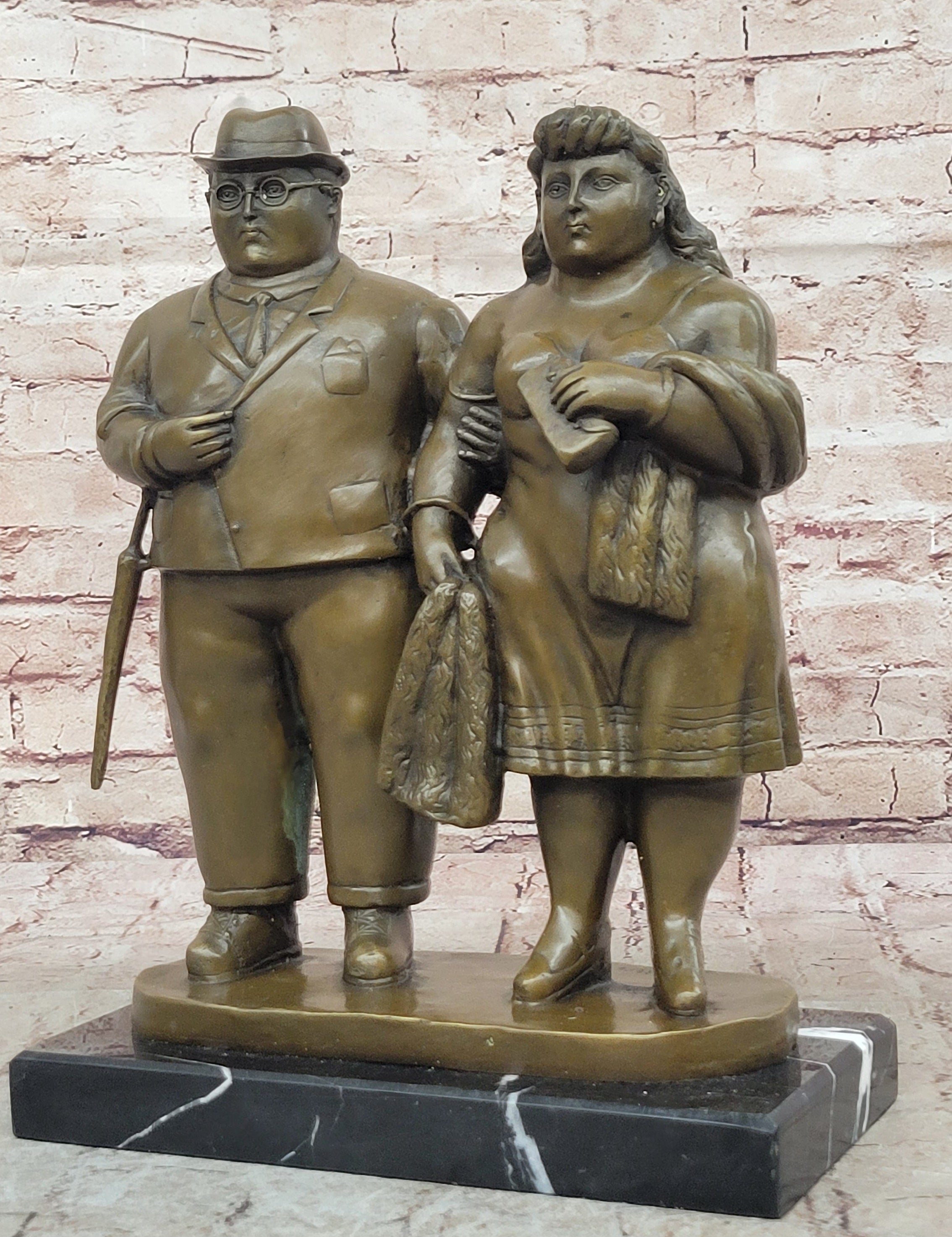 English Couple Bronze Sculpture Museum Quality Classic Artwork by Botero Figurine
