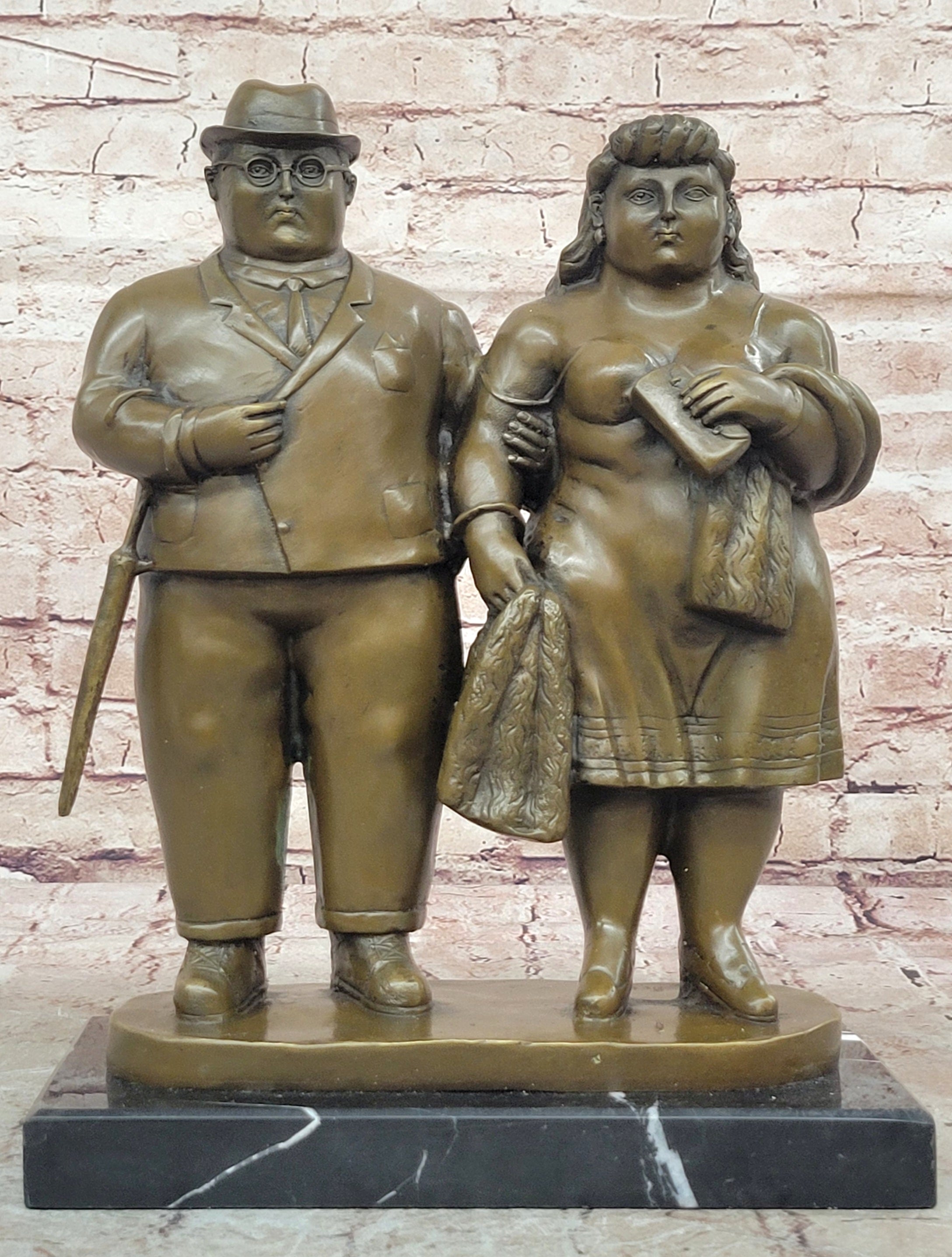 English Couple Bronze Sculpture Museum Quality Classic Artwork by Botero Figurine