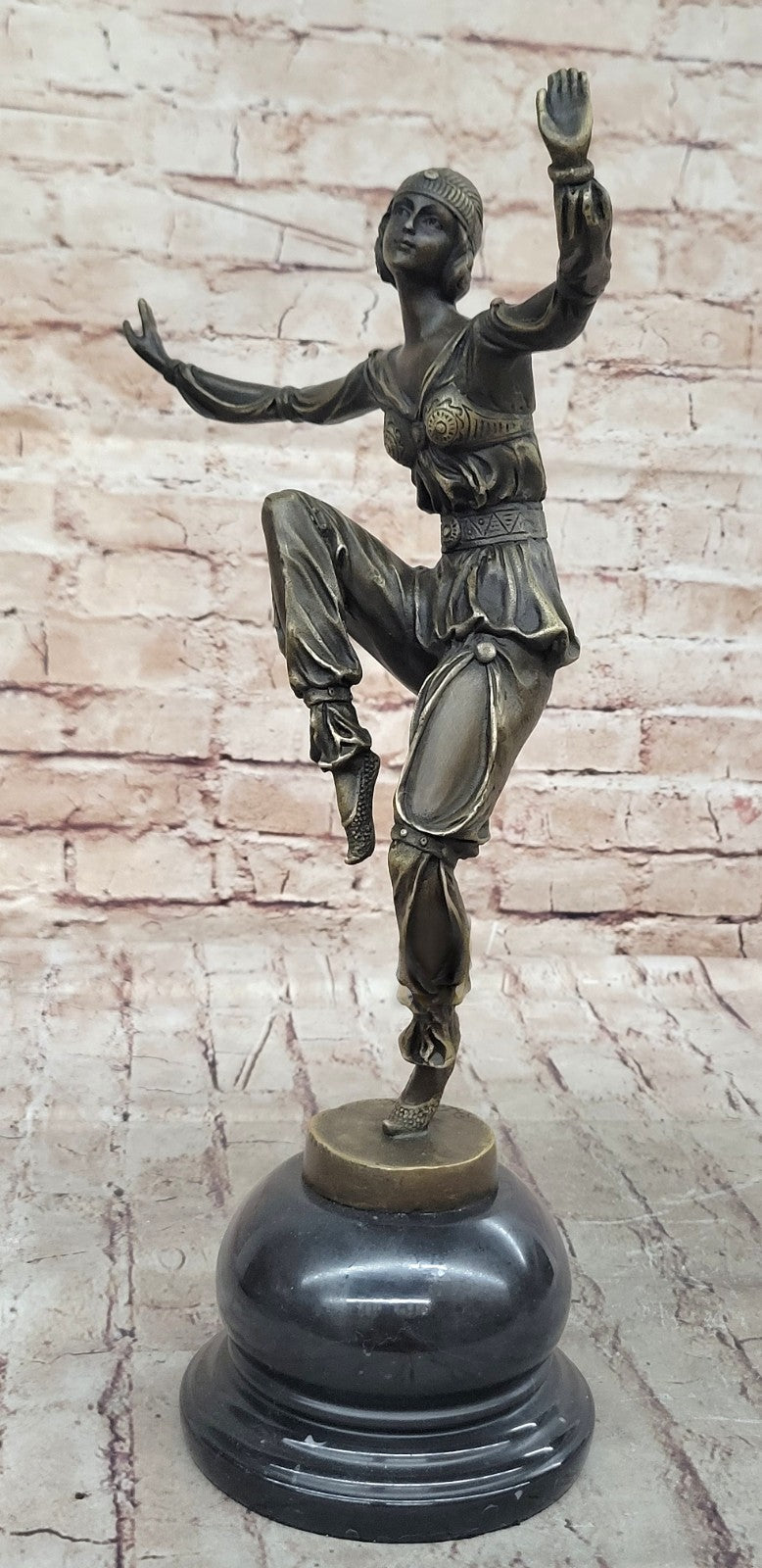 Antique Style GENUINE BRONZE Figural Gypsy girl Old PARLOR STATUE signed