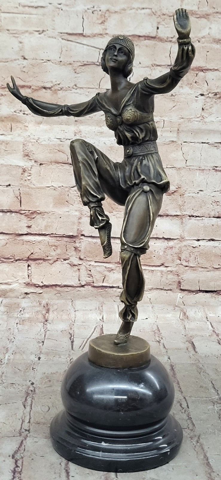 Antique Style GENUINE BRONZE Figural Gypsy girl Old PARLOR STATUE signed