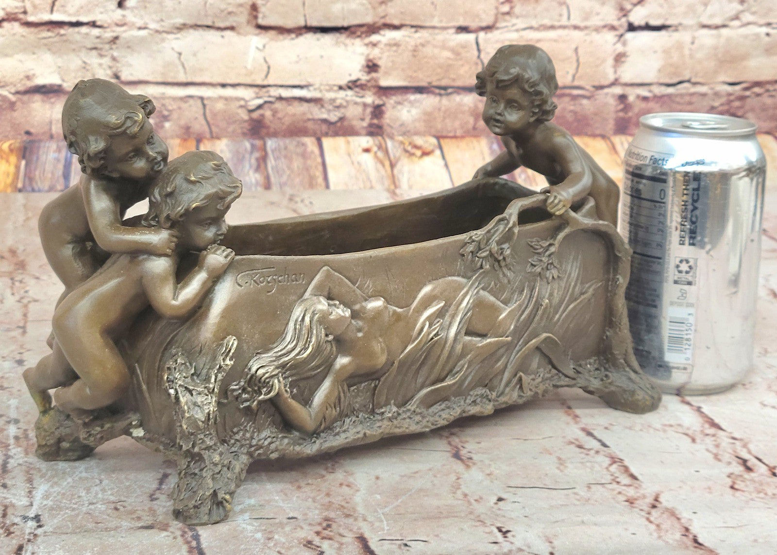 Original Milo Solid Bronze Planter Roman Decor Bronze Sculpture Statue Art Deco