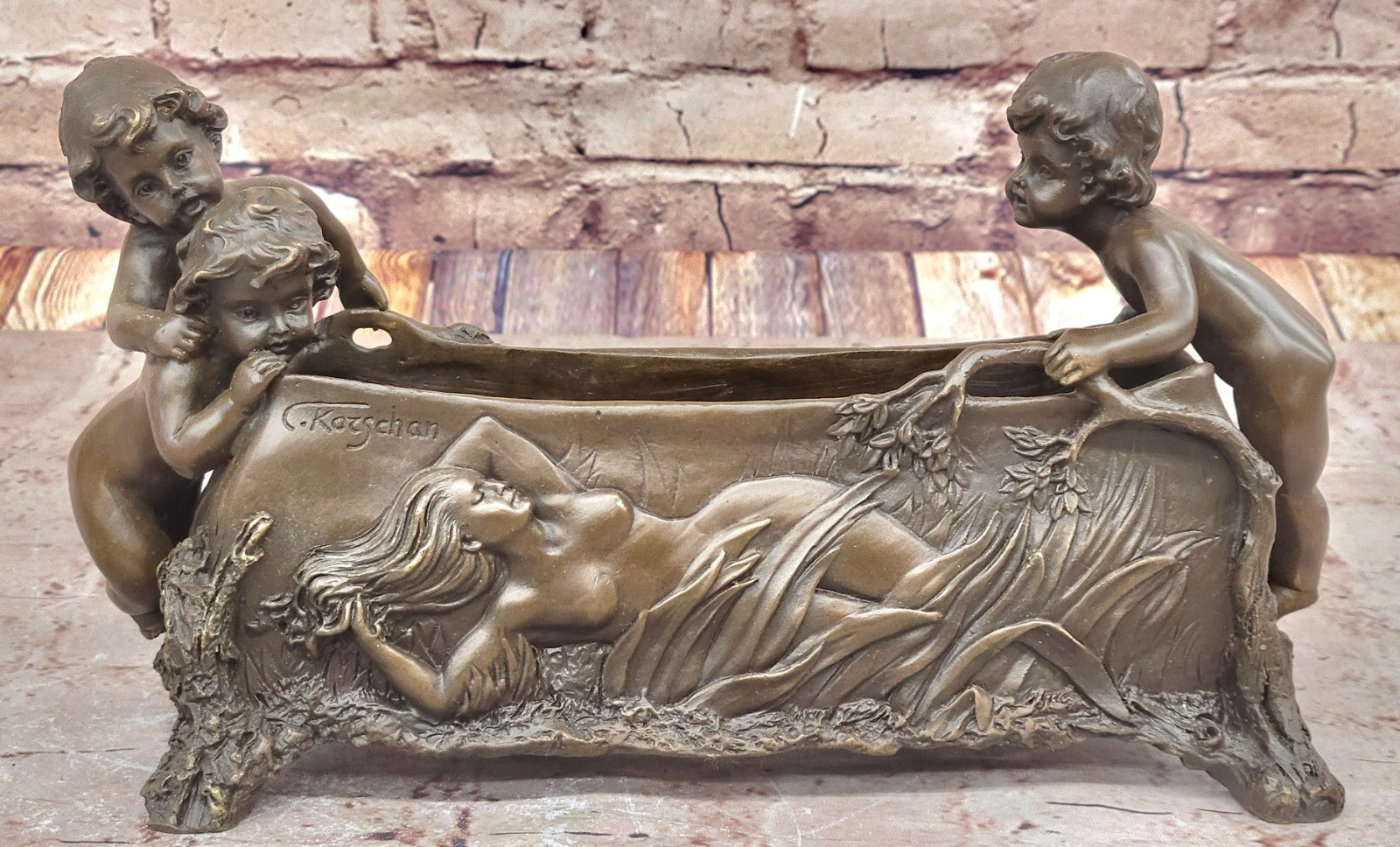 Original Milo Solid Bronze Planter Roman Decor Bronze Sculpture Statue Art Deco