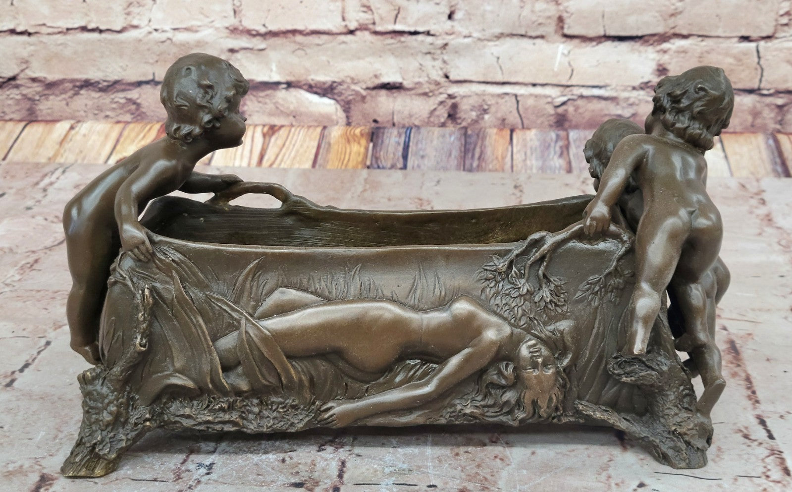 Original Milo Solid Bronze Planter Roman Decor Bronze Sculpture Statue Art Deco