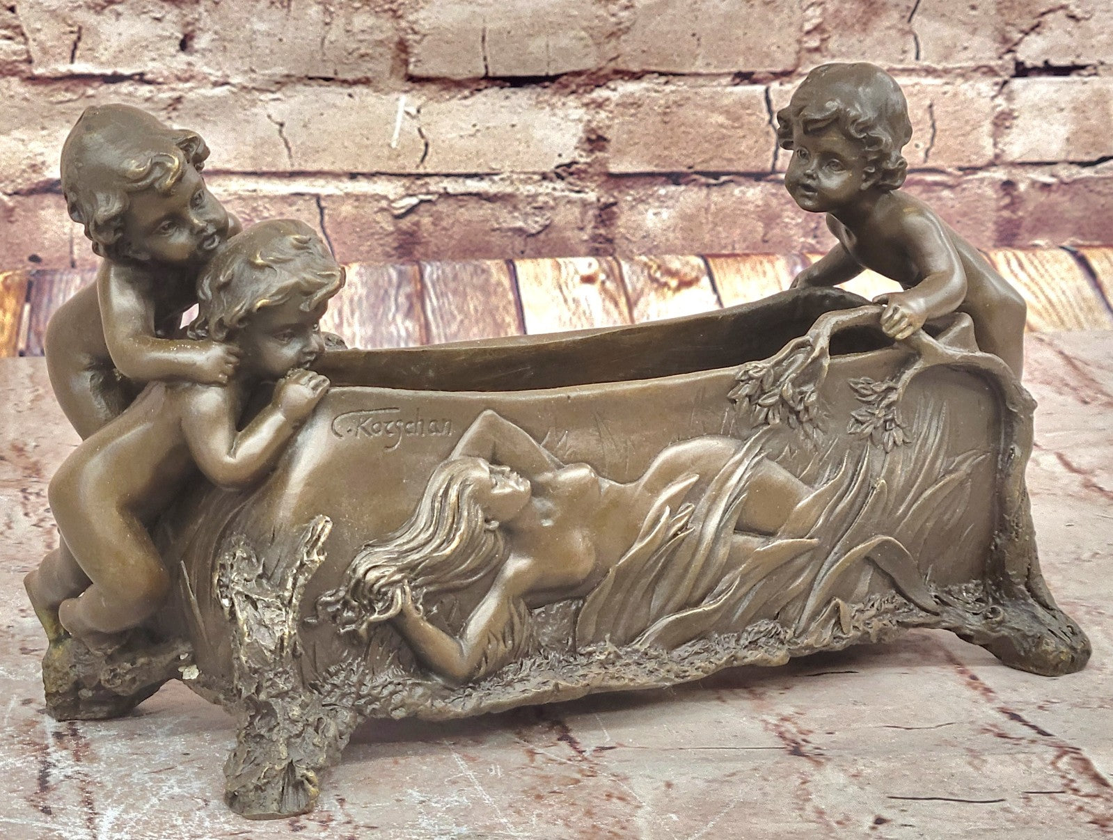 Original Milo Solid Bronze Planter Roman Decor Bronze Sculpture Statue Art Deco