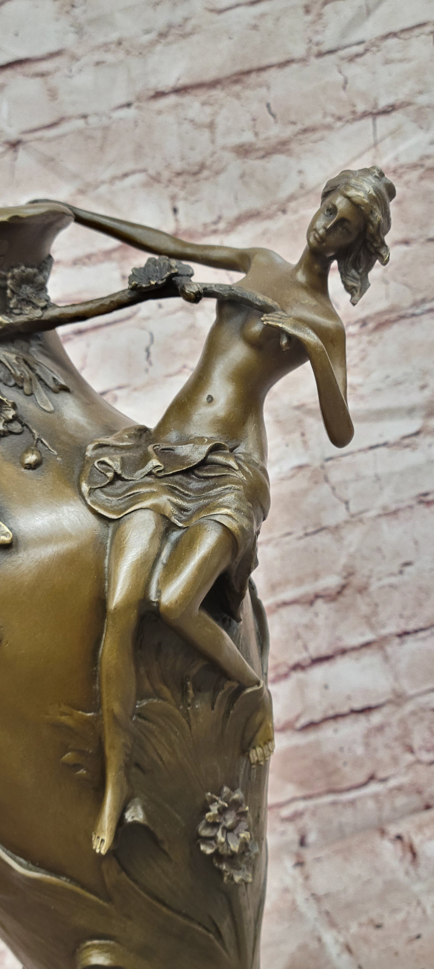 Nude naked female girl figurine statue vase Planter Mantel Decor Bronze Figurine