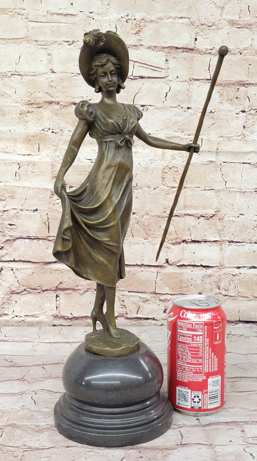 Victorian Lady Signed Sculpture Elegant Art Nouveau Bronze Statue Figurine Deco