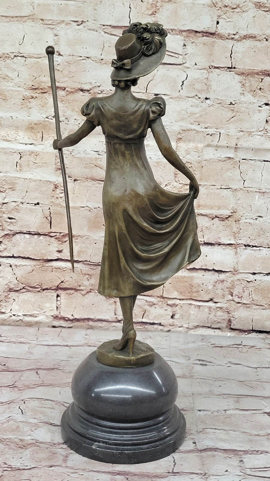 Victorian Lady Signed Sculpture Elegant Art Nouveau Bronze Statue Figurine Deco