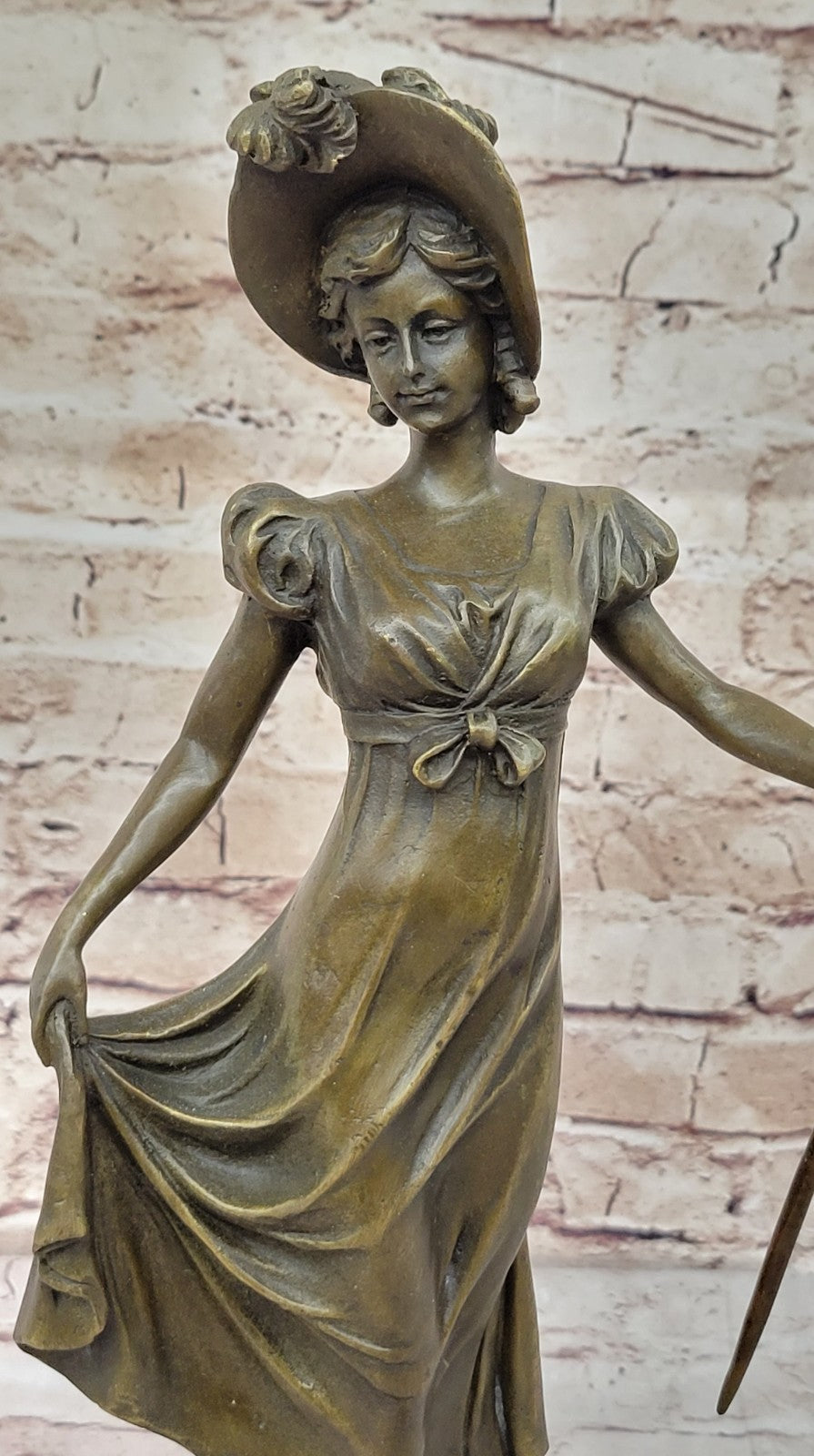 Victorian Lady Signed Sculpture Elegant Art Nouveau Bronze Statue Figurine Deco