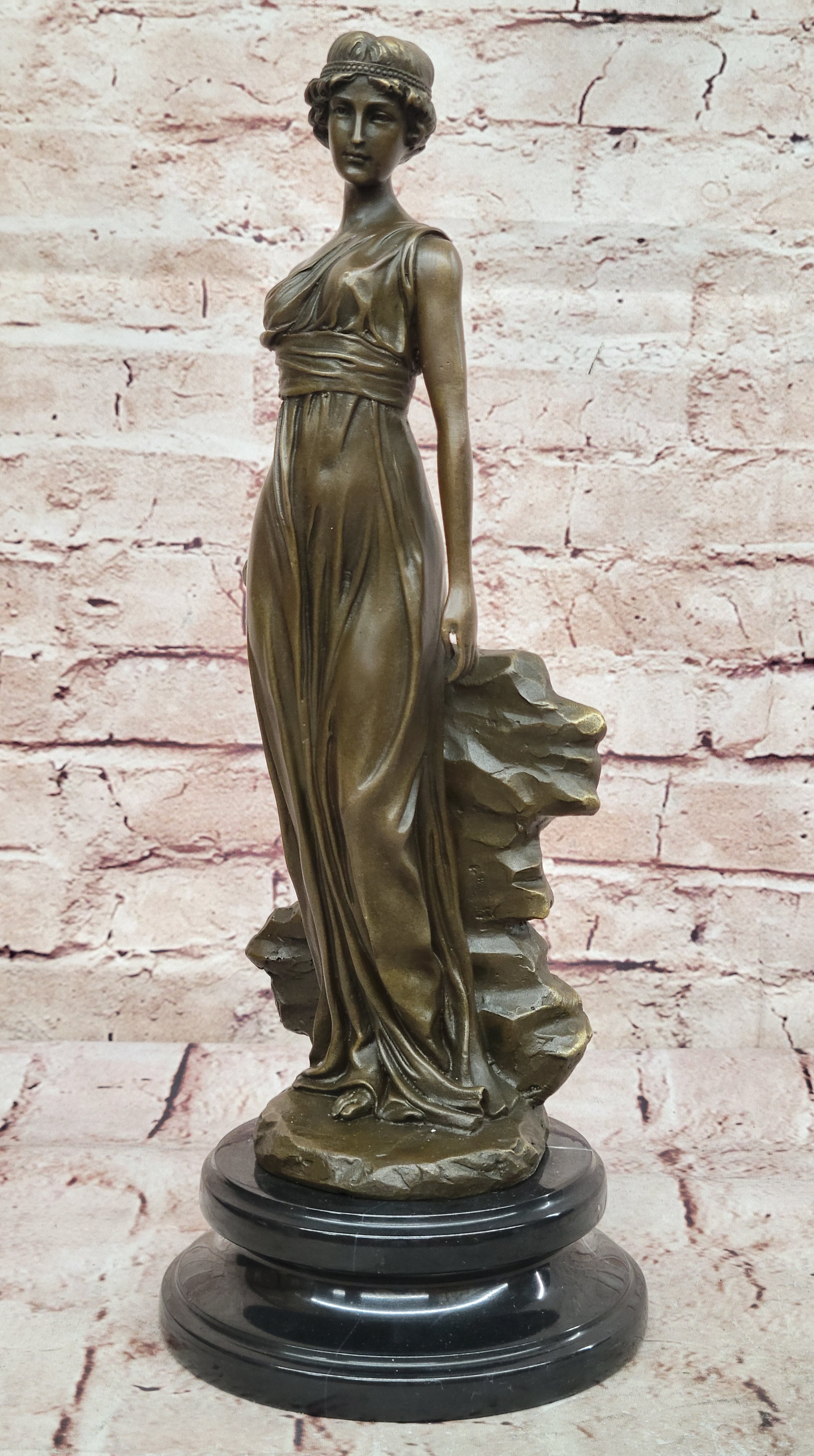 Pax Goddess of Peace elegant female nude bronze sculpture Marble Base Figurine