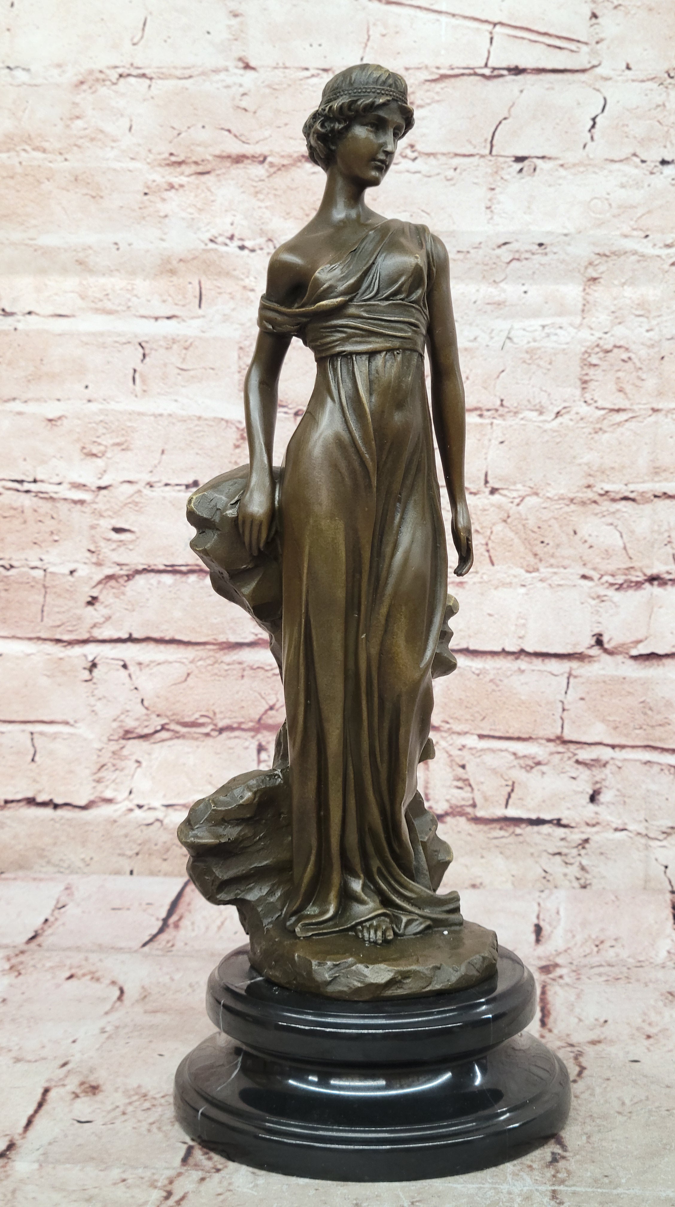 Pax Goddess of Peace elegant female nude bronze sculpture Marble Base Figurine