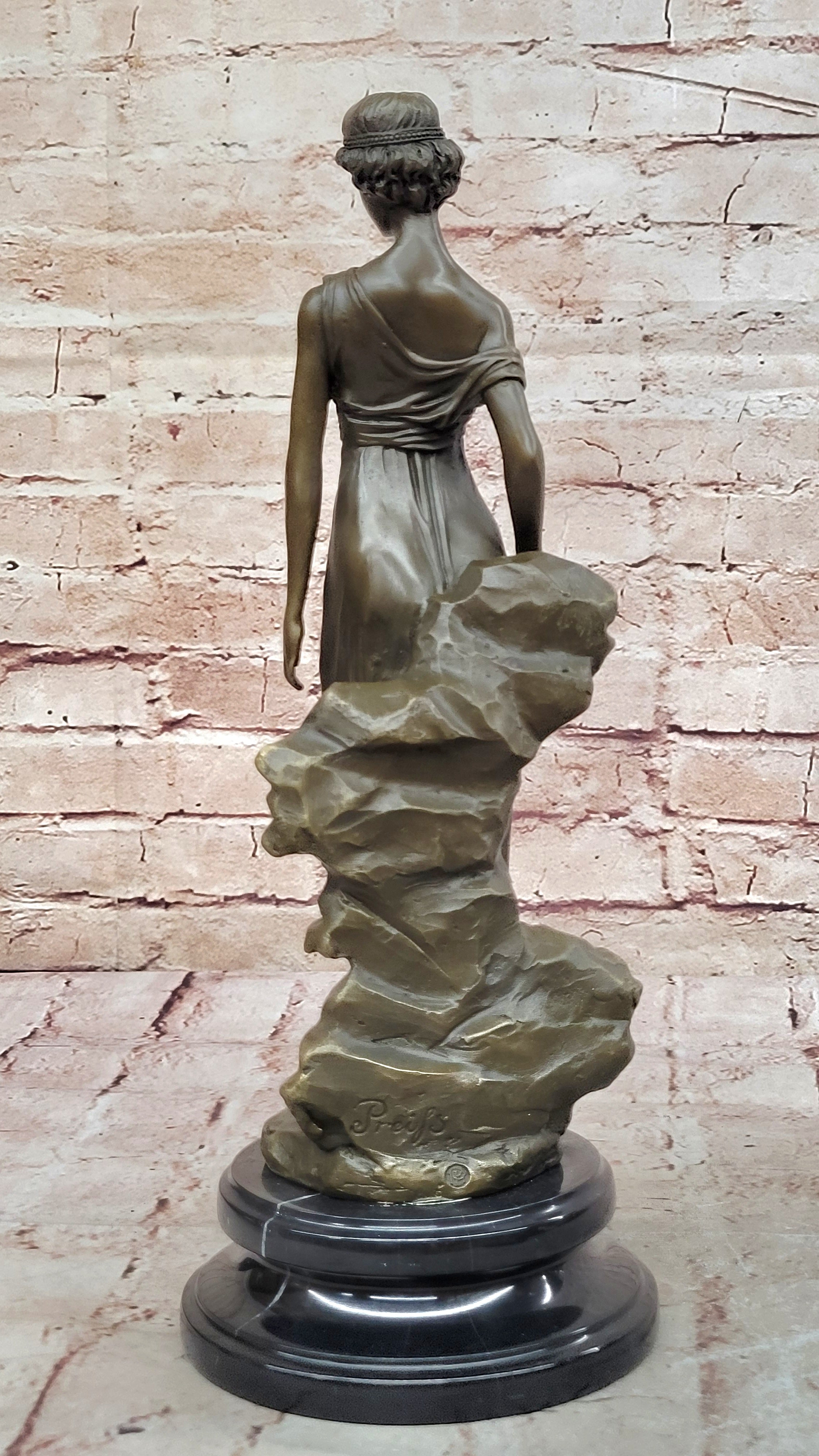 Pax Goddess of Peace elegant female nude bronze sculpture Marble Base Figurine