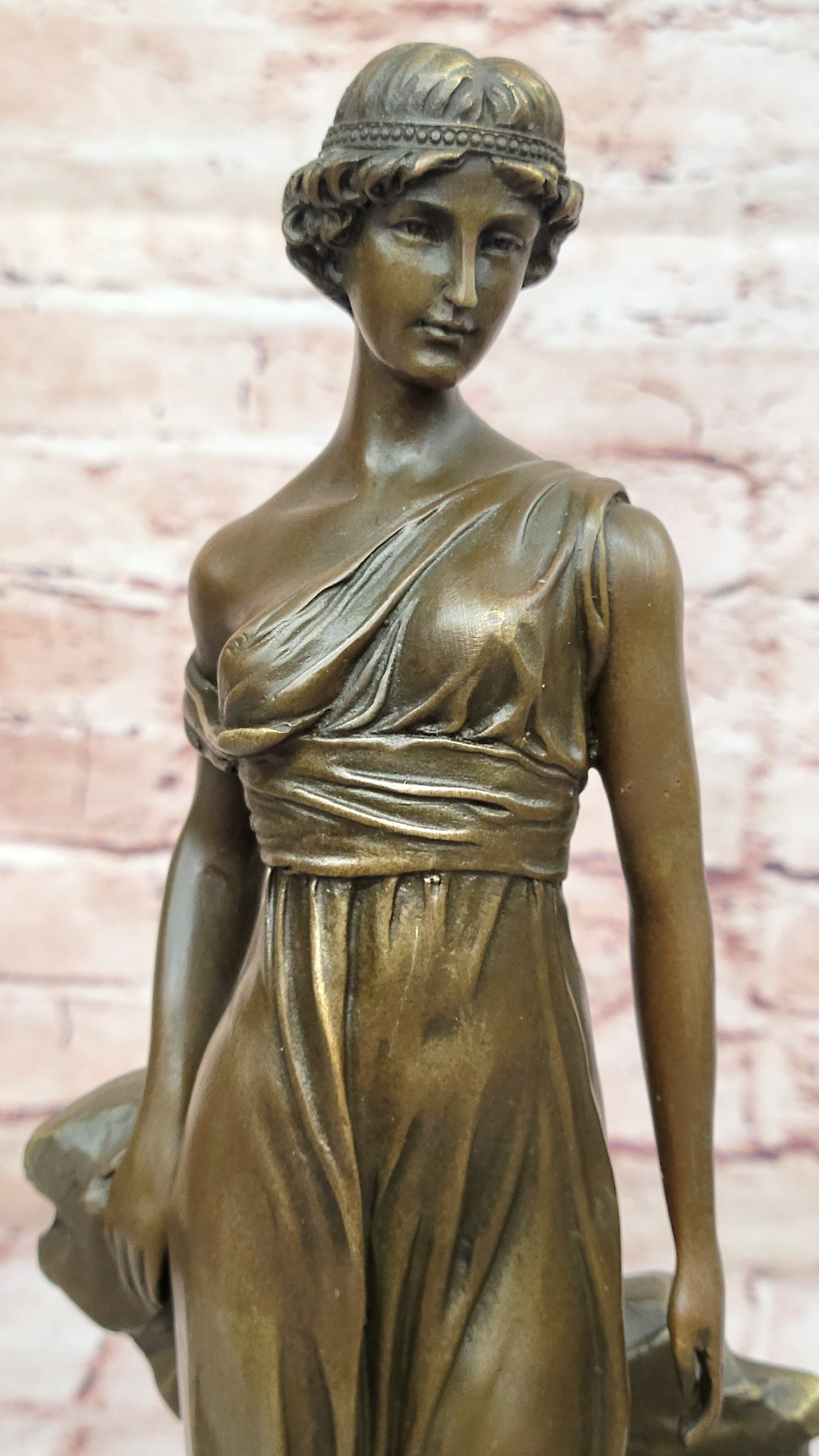 Pax Goddess of Peace elegant female nude bronze sculpture Marble Base Figurine