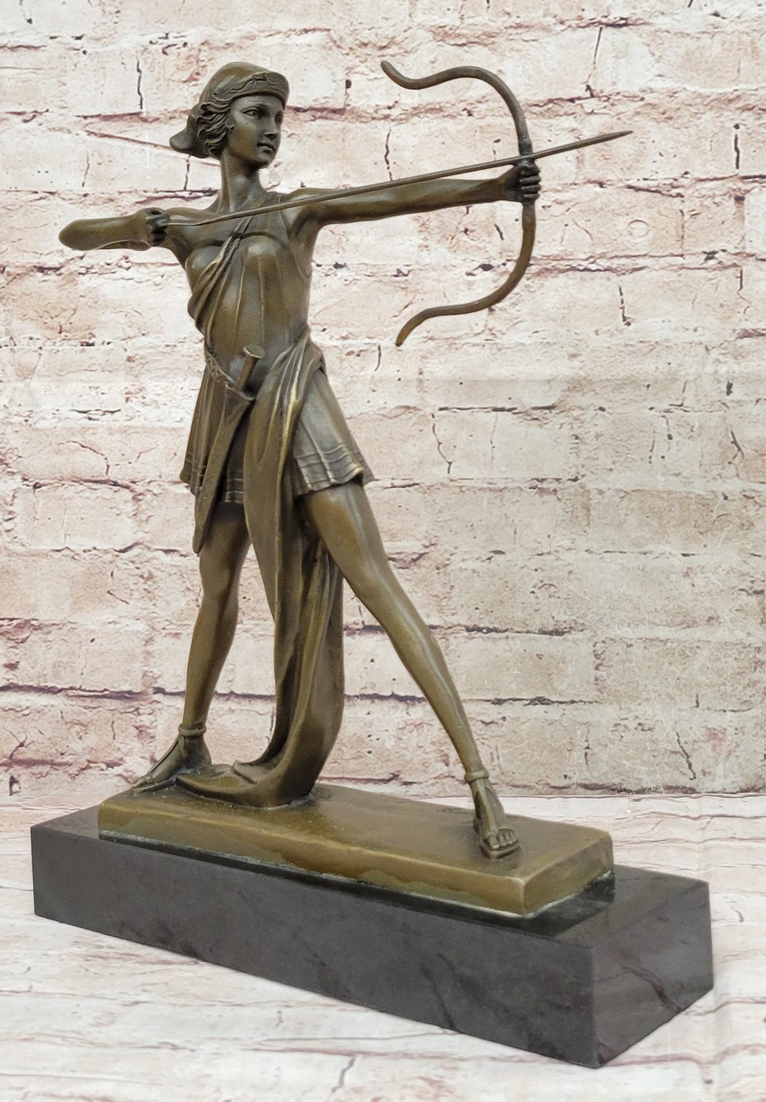 Bronze Statue Girl Diana w/bow Diane The Archer Sculpture Home Office Decor Gift