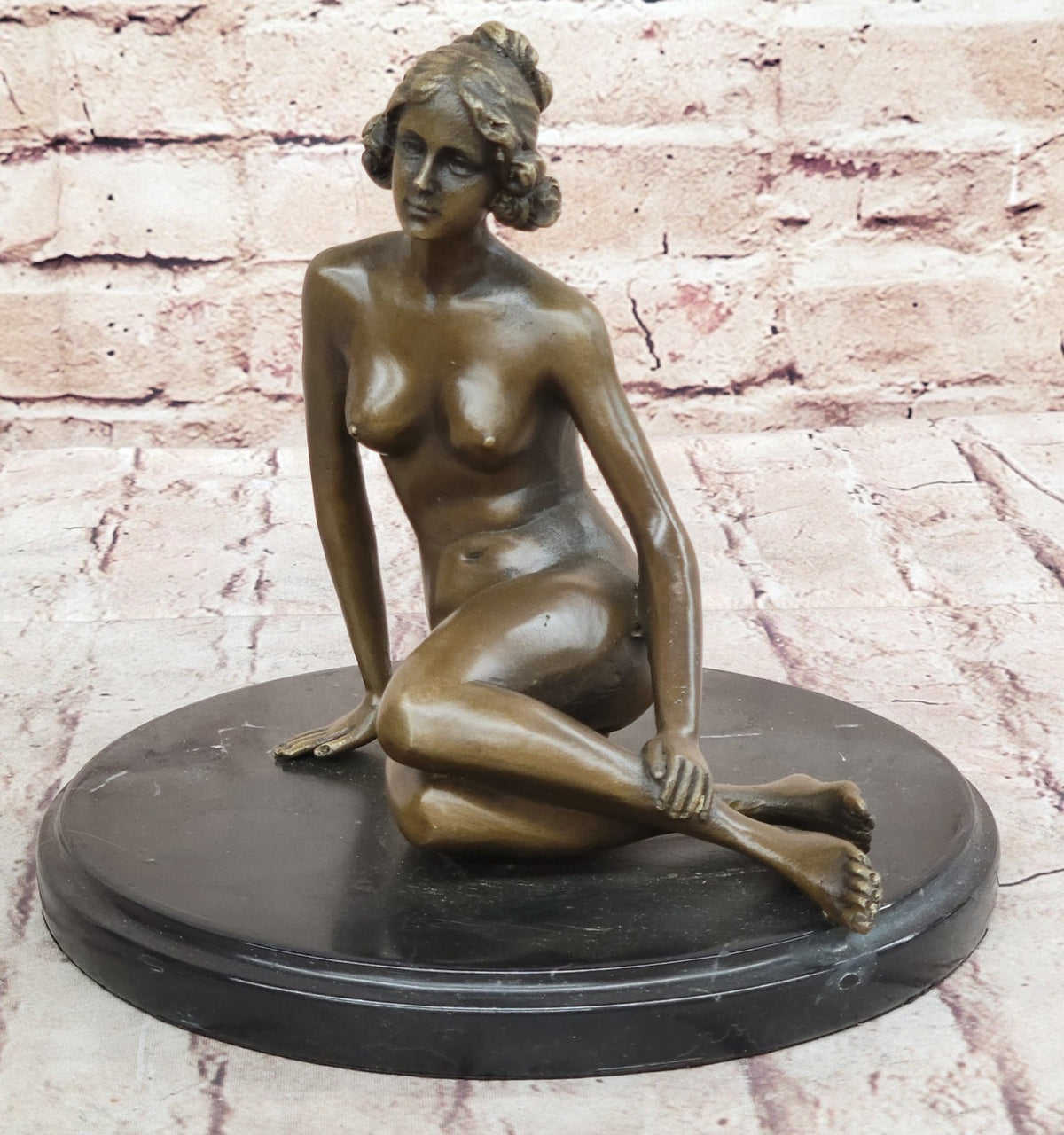 Sexy Nude Female Bronze Statue Marble Base Sculpture Decor Lost Wax Method Sale