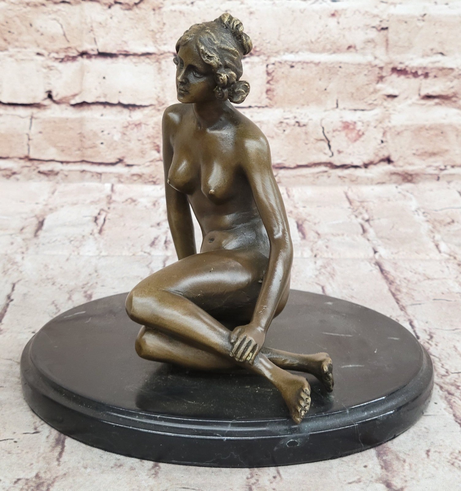 Sexy Nude Female Bronze Statue Marble Base Sculpture Decor Lost Wax Method Sale