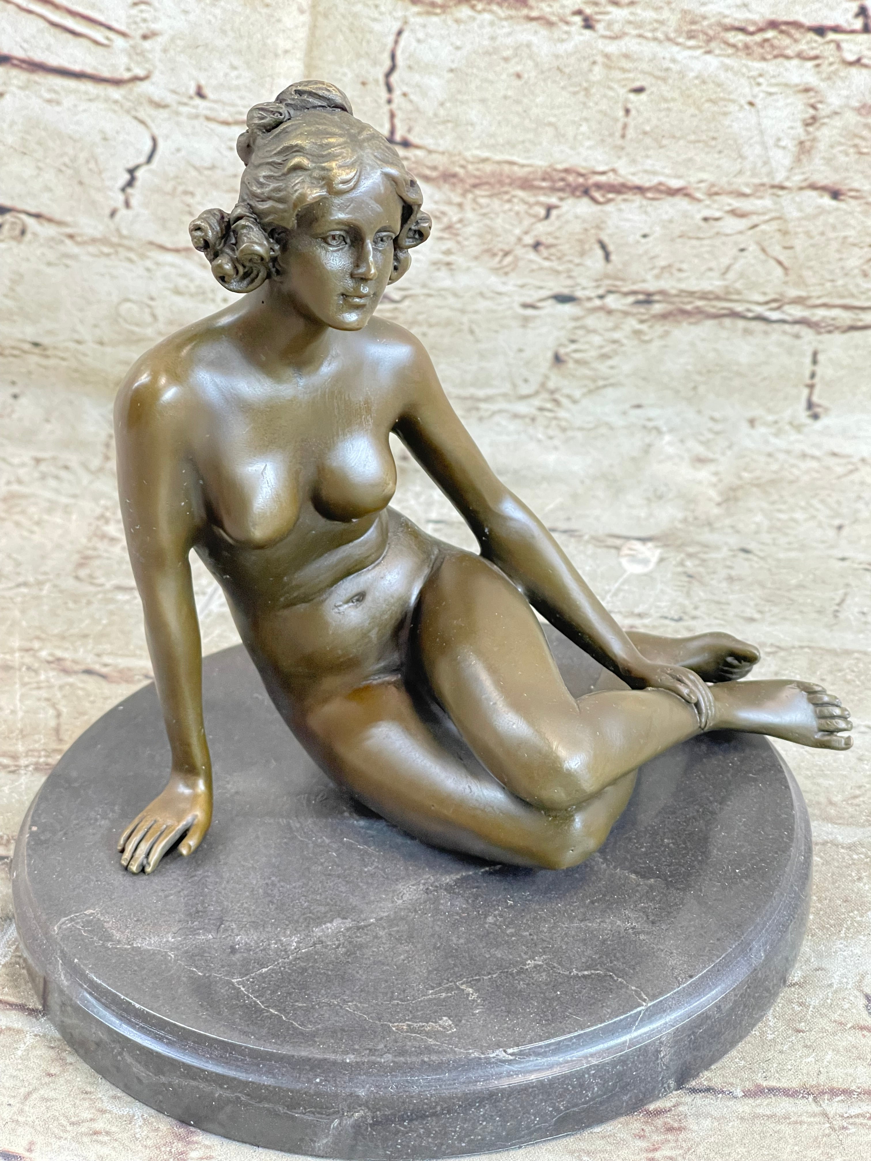 Sexy Nude Female Bronze Statue Marble Base Sculpture Decor Lost Wax Method Sale