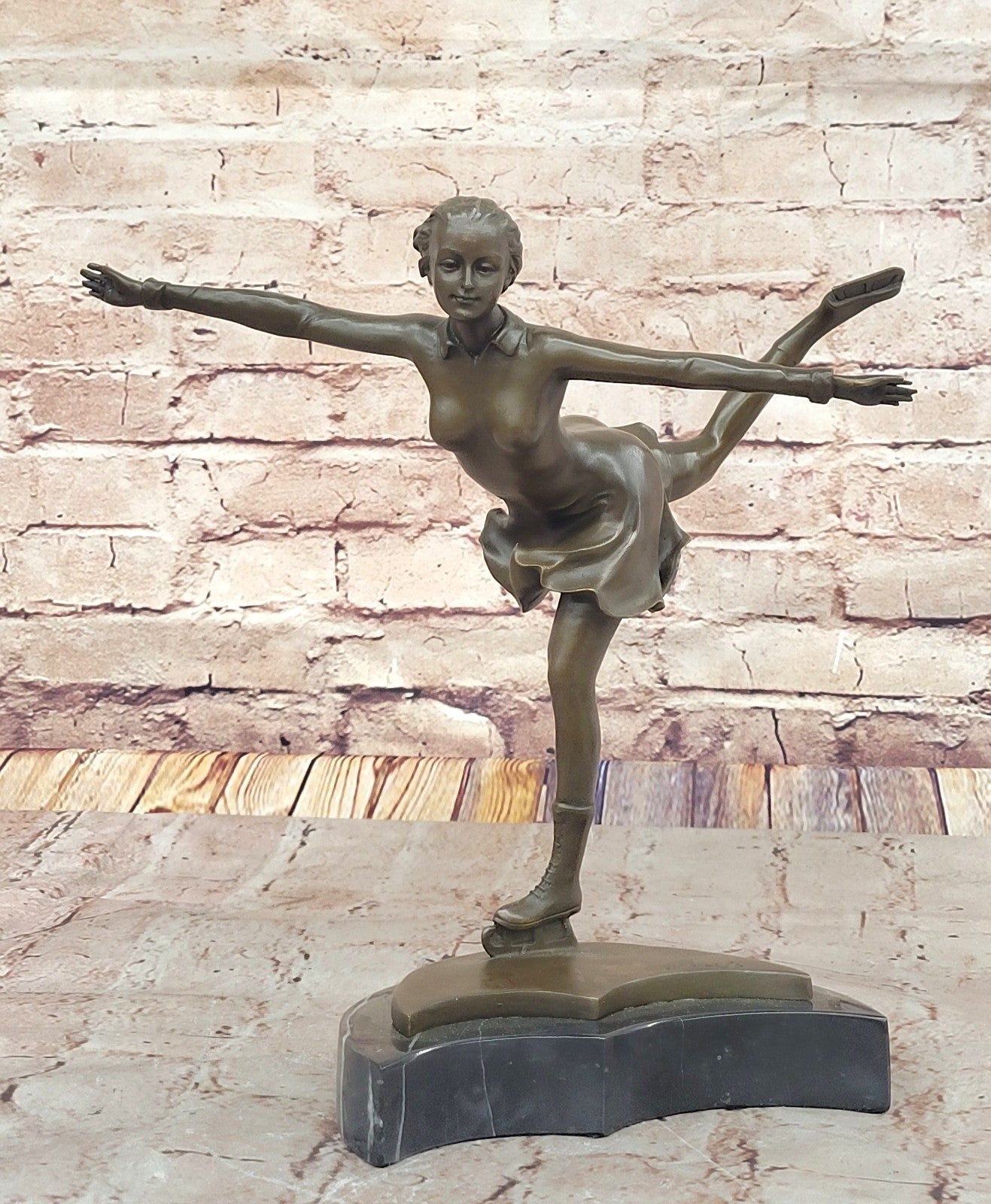 Handcrafted bronze sculpture SALE Trophy Sport Olympic Skater Ice Preiss