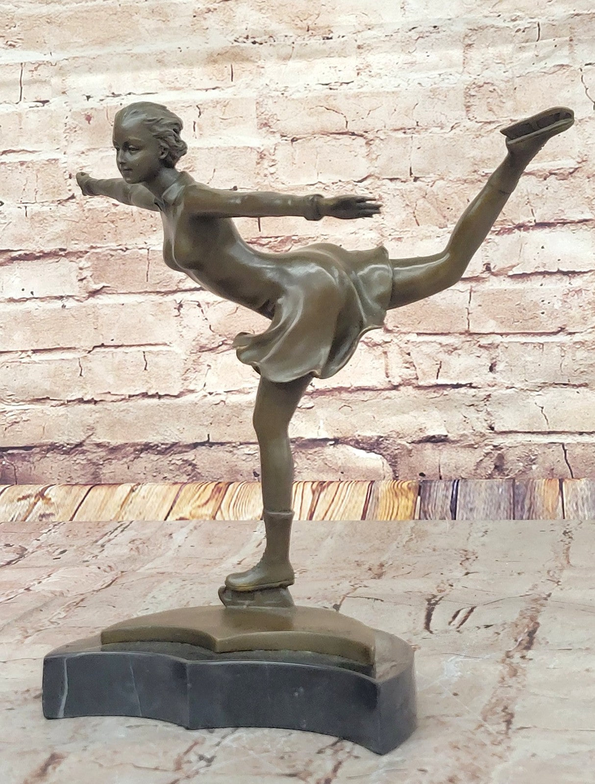 Handcrafted bronze sculpture SALE Trophy Sport Olympic Skater Ice Preiss