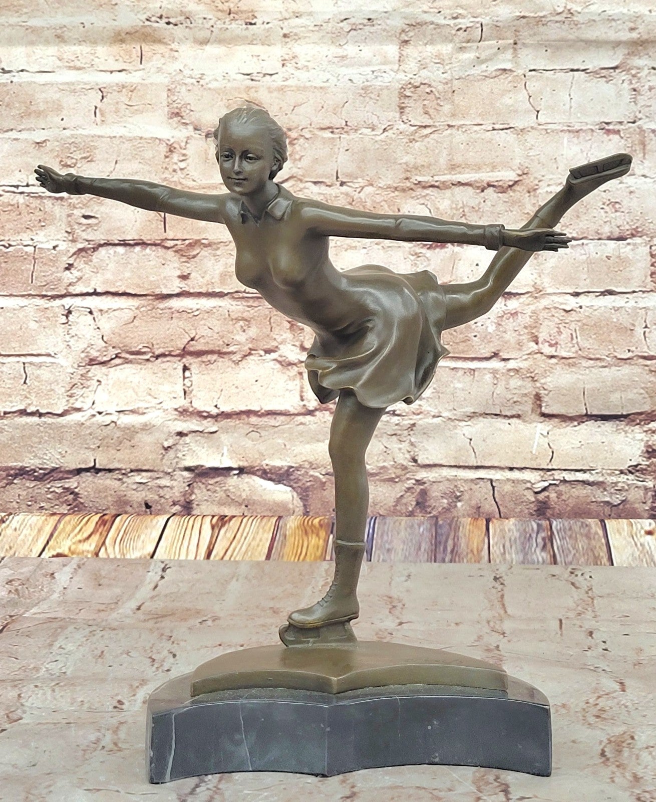 Handcrafted bronze sculpture SALE Trophy Sport Olympic Skater Ice Preiss