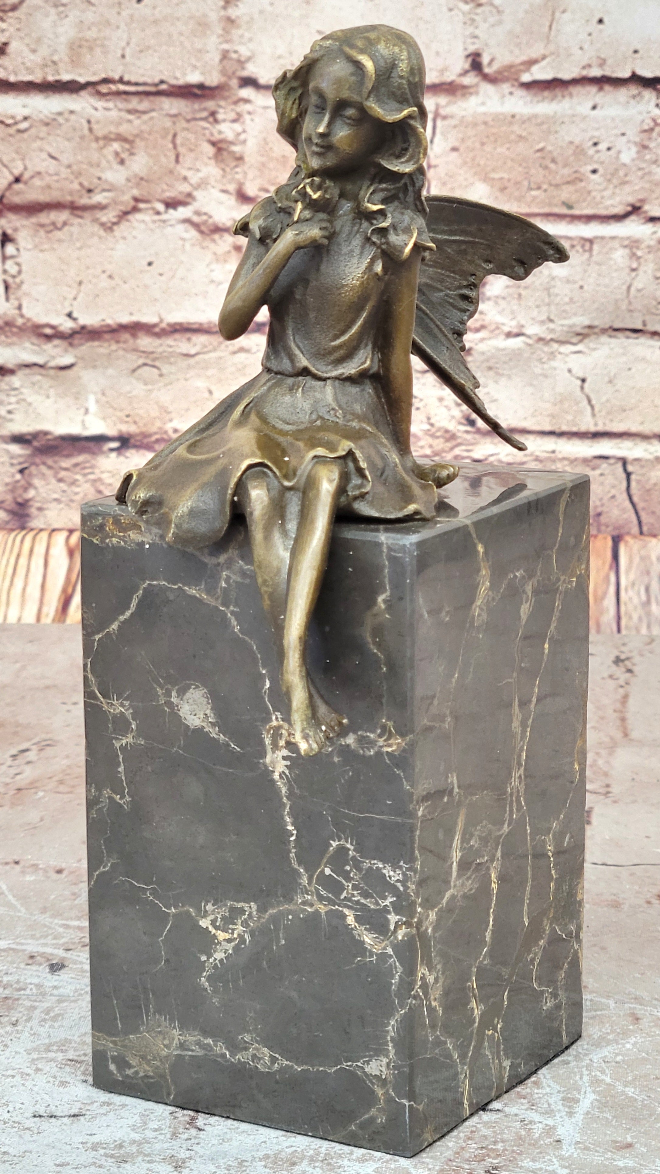 FAIRY 100% BRONZE FANTASY ART NOUVEAU WINGED WOOD NYMPH SCULPTURE STATUE FIGURE