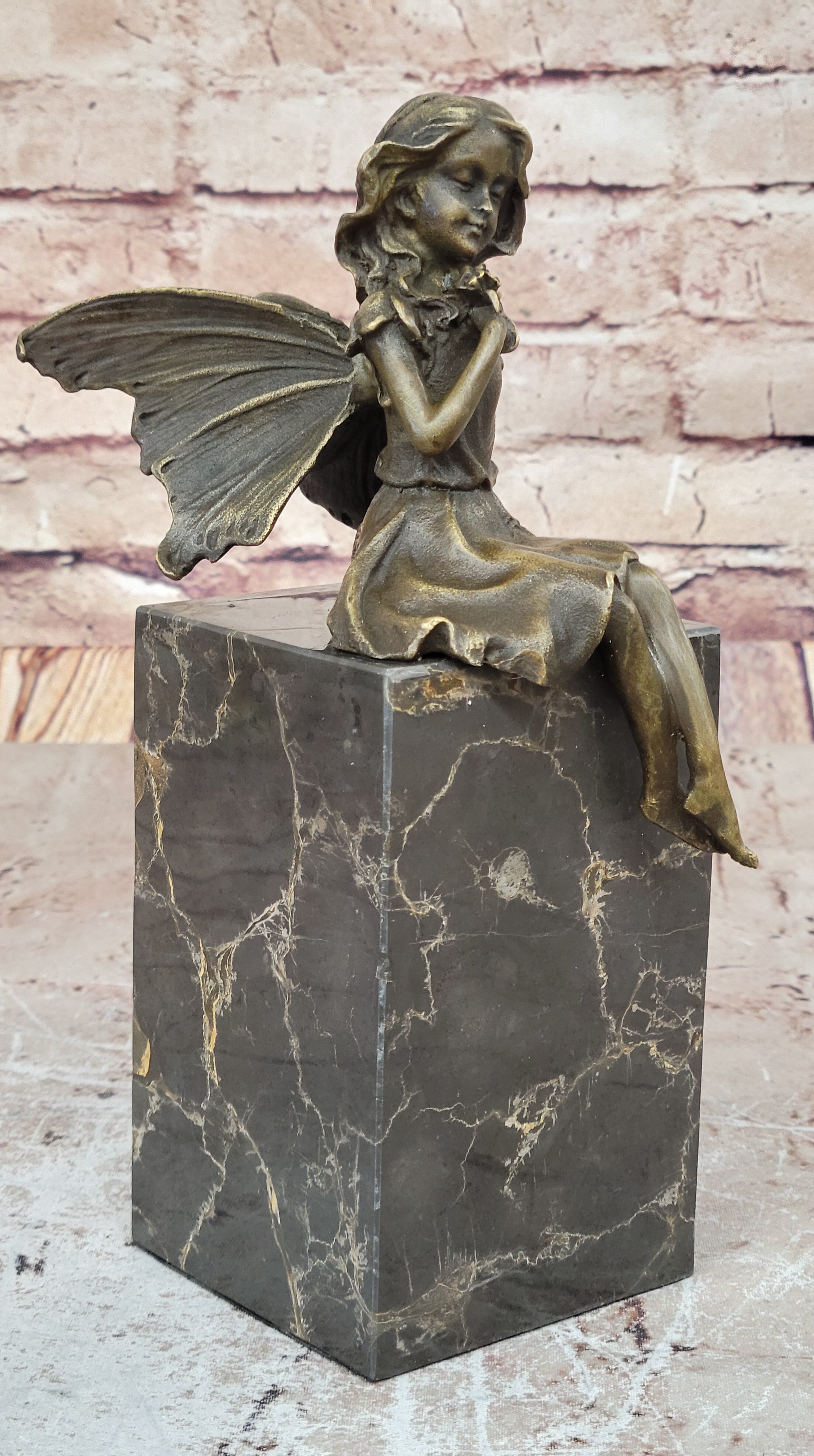 FAIRY 100% BRONZE FANTASY ART NOUVEAU WINGED WOOD NYMPH SCULPTURE STATUE FIGURE