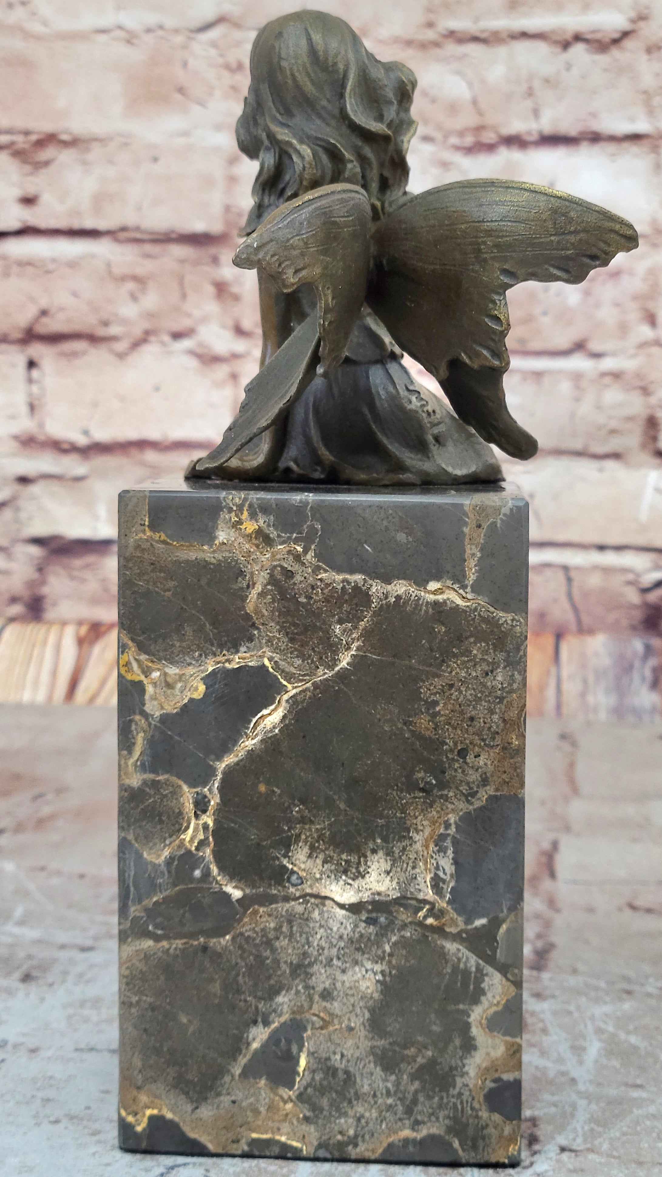 FAIRY 100% BRONZE FANTASY ART NOUVEAU WINGED WOOD NYMPH SCULPTURE STATUE FIGURE