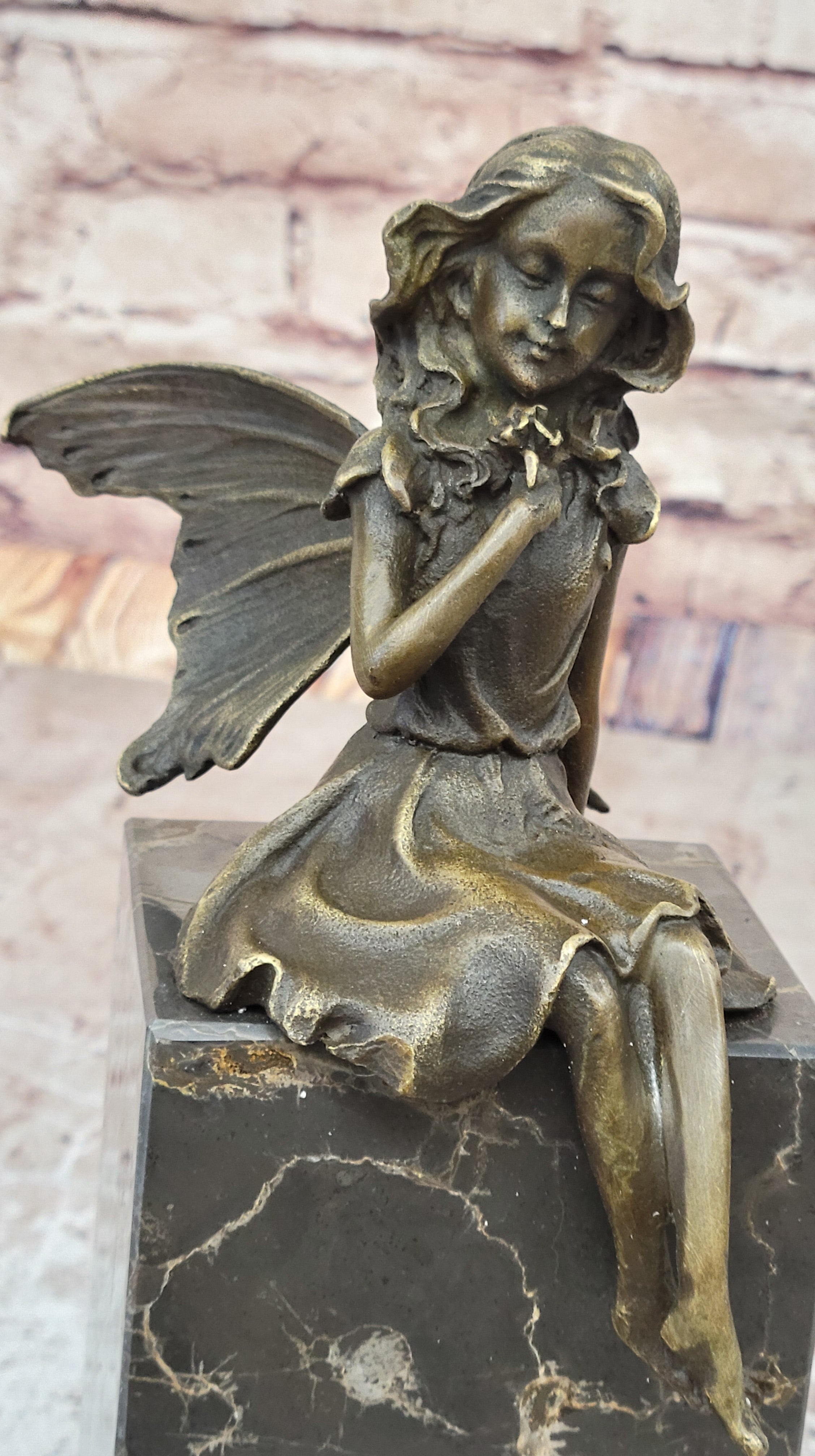 FAIRY 100% BRONZE FANTASY ART NOUVEAU WINGED WOOD NYMPH SCULPTURE STATUE FIGURE