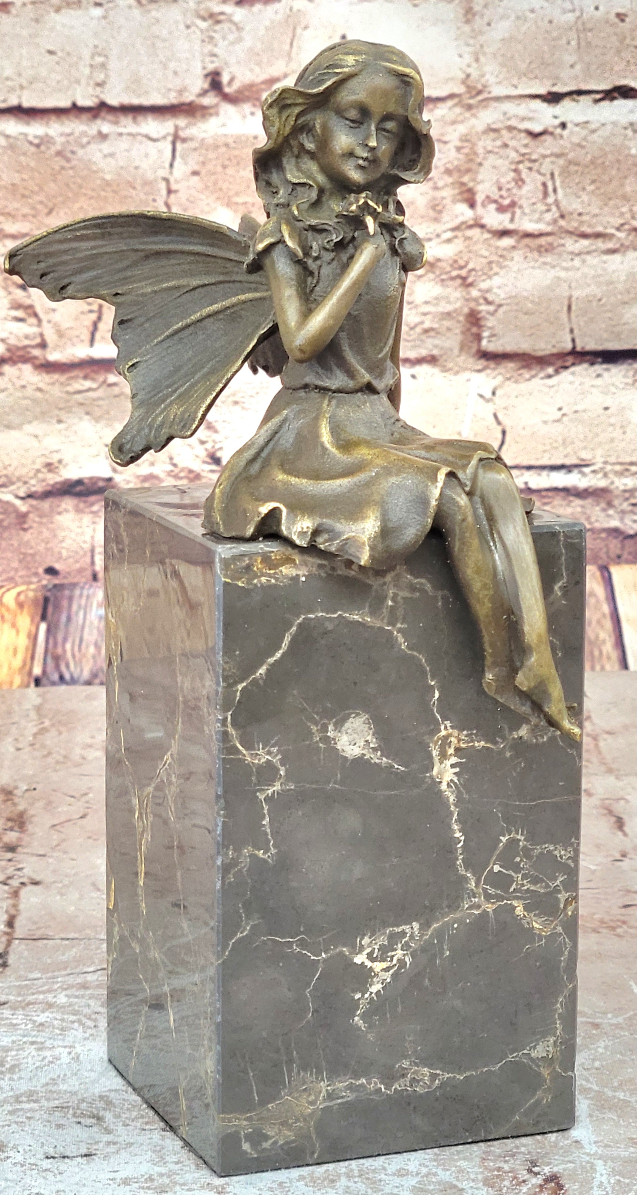 FAIRY 100% BRONZE FANTASY ART NOUVEAU WINGED WOOD NYMPH SCULPTURE STATUE FIGURE