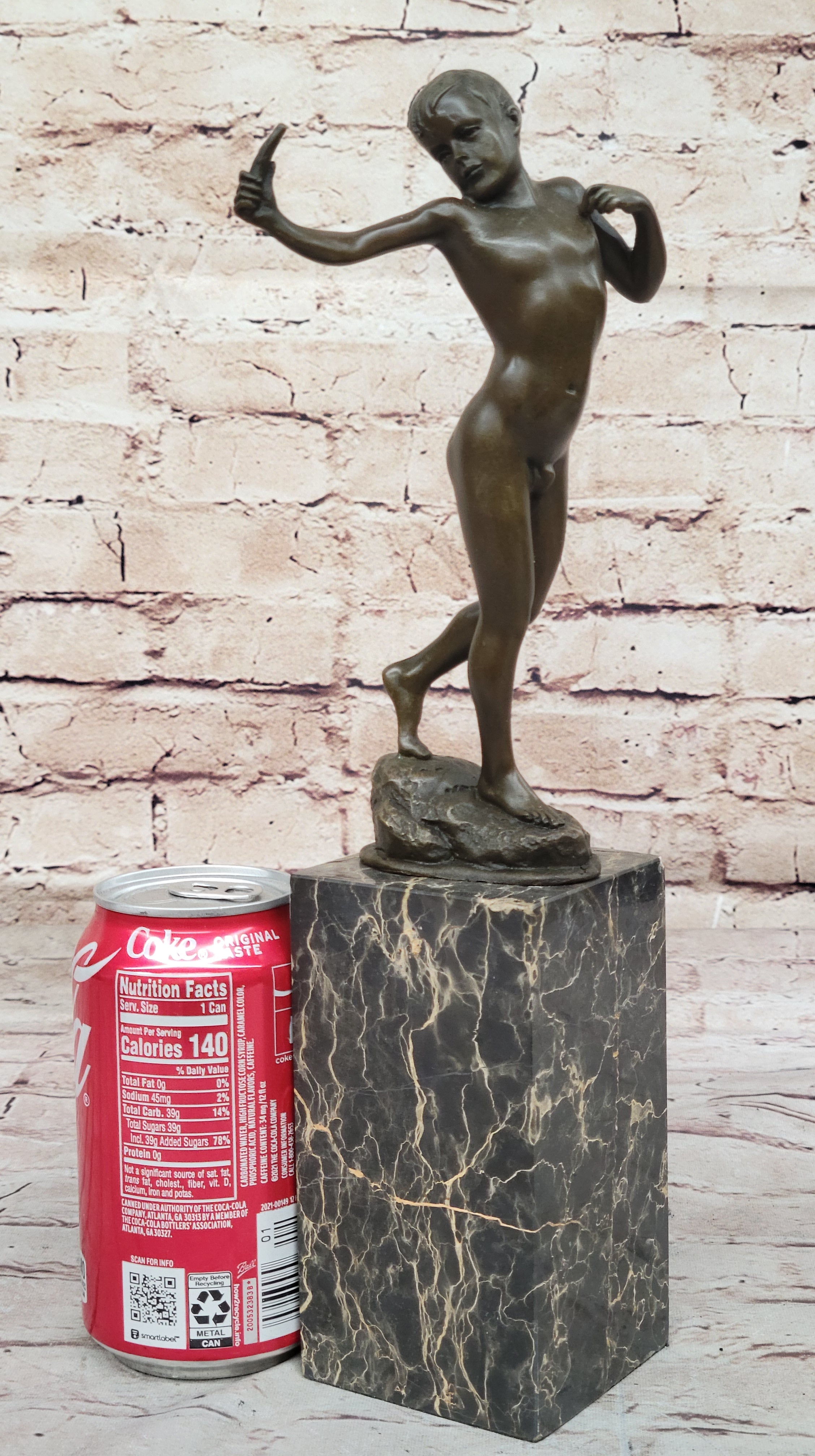 Signed Original Milo Nude Boy Sling Shot Bronze Hot Cast Handcrafted Sculpture