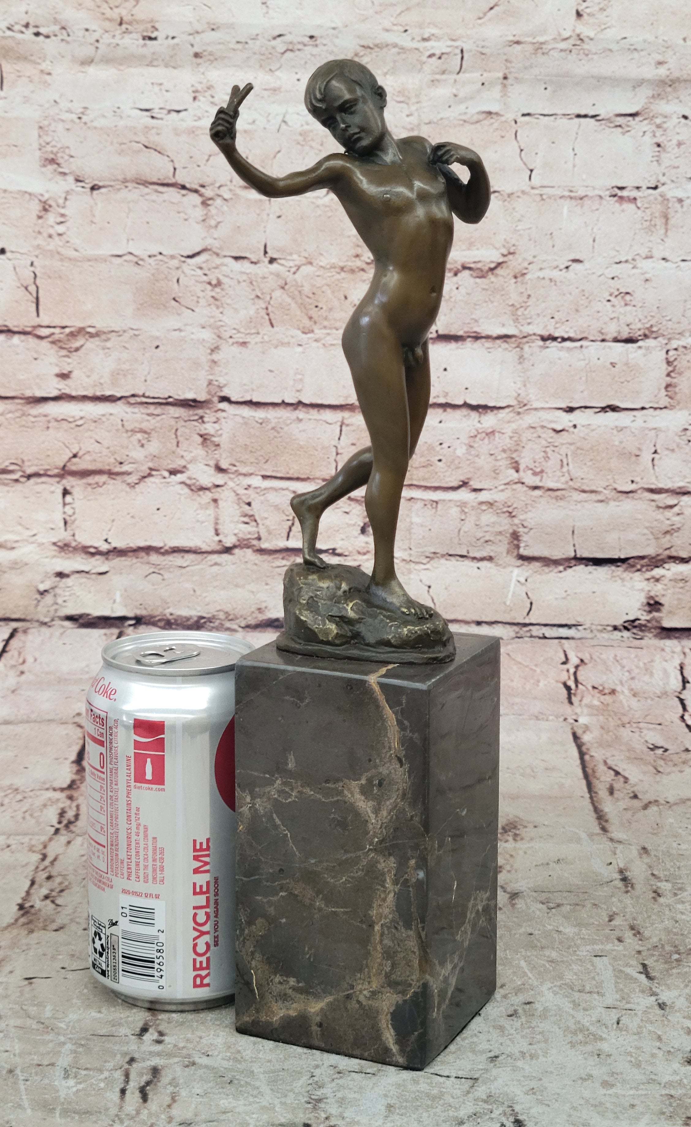 Signed Original Milo Nude Boy Sling Shot Bronze Hot Cast Handcrafted Sculpture