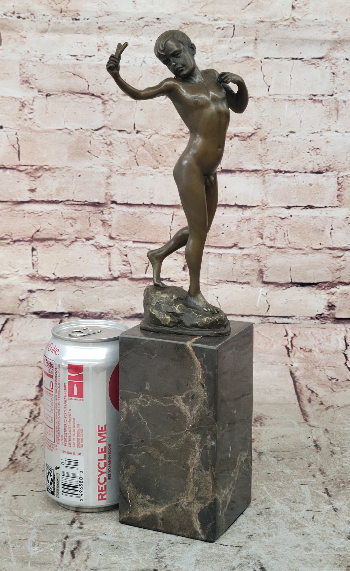 Signed Original Milo Nude Boy Sling Shot Bronze Hot Cast Handcrafted Sculpture