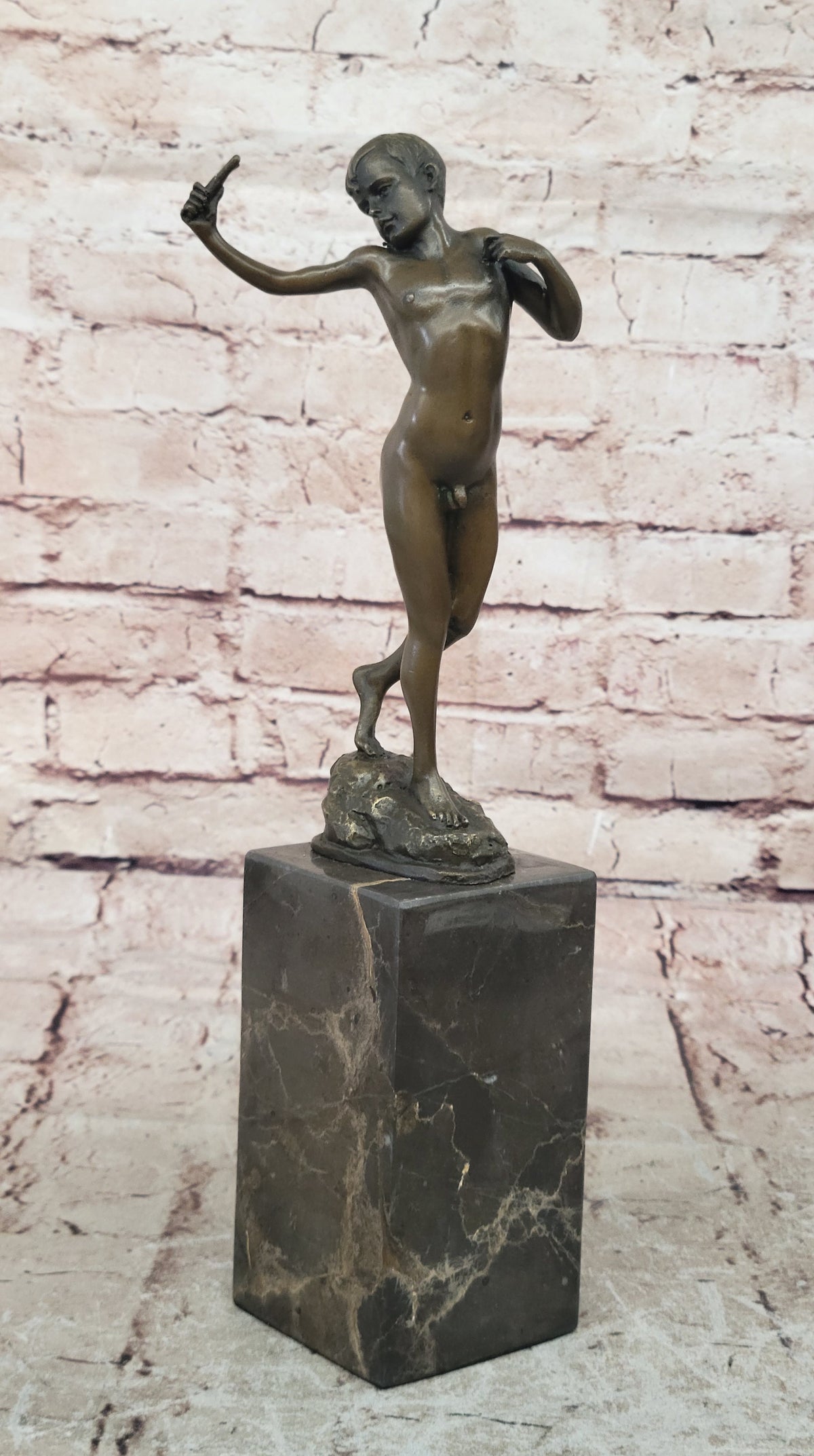 Signed Original Milo Nude Boy Sling Shot Bronze Hot Cast Handcrafted Sculpture
