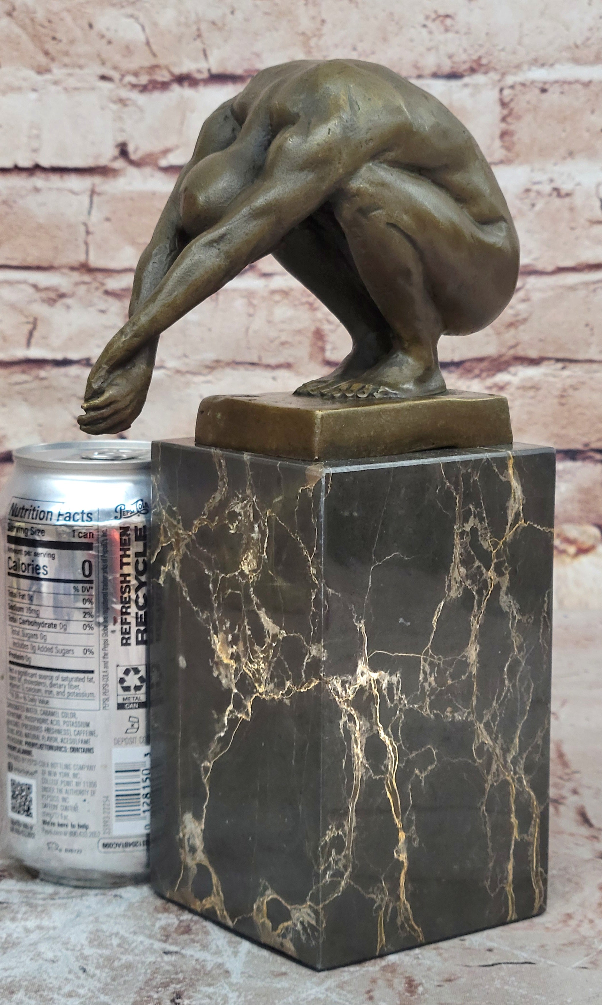 Art Deco Nude Male Diver Bronze Sculpture Marble Base Figurine Figure Home Decor