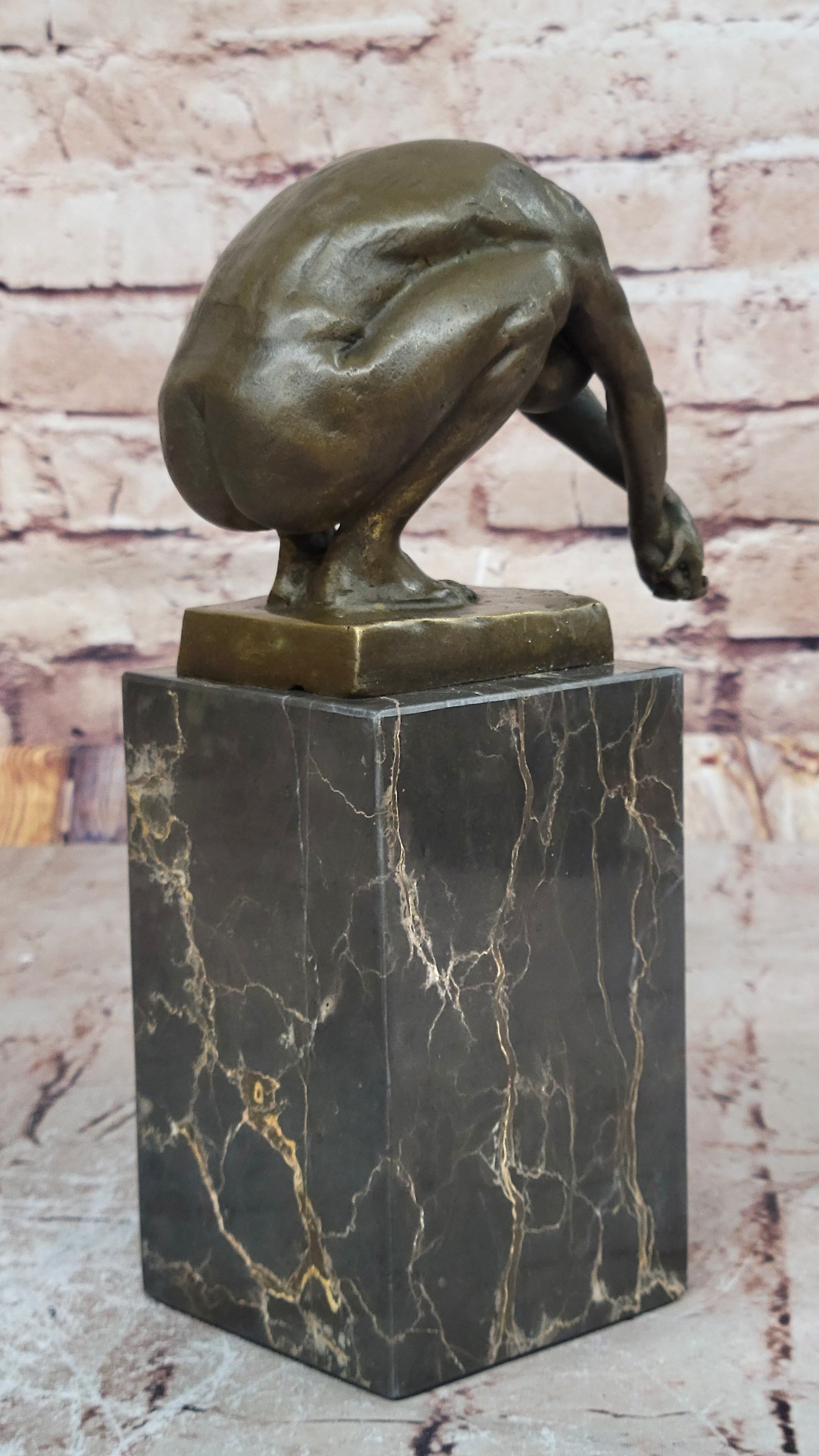 Art Deco Nude Male Diver Bronze Sculpture Marble Base Figurine Figure Home Decor