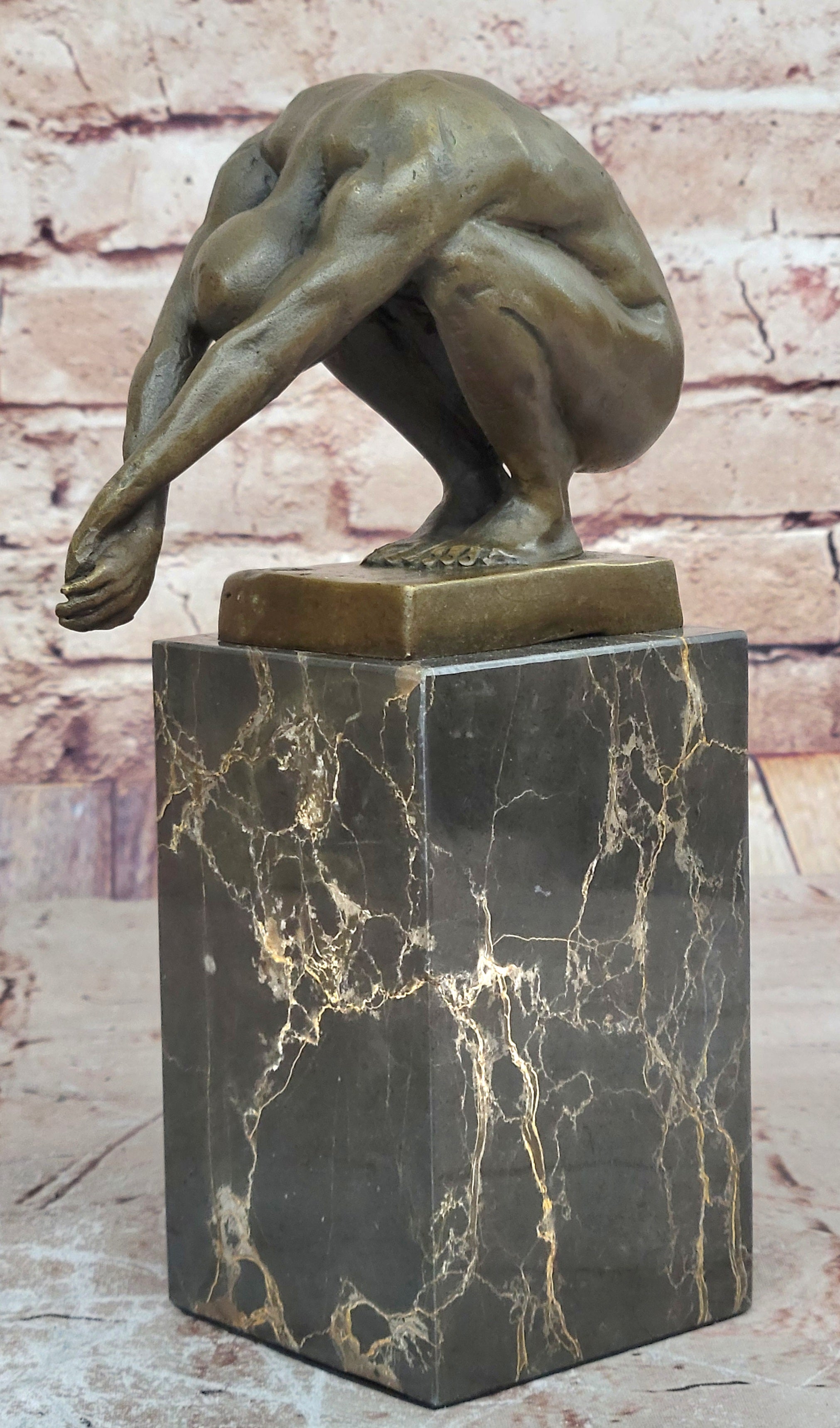 Art Deco Nude Male Diver Bronze Sculpture Marble Base Figurine Figure Home Decor