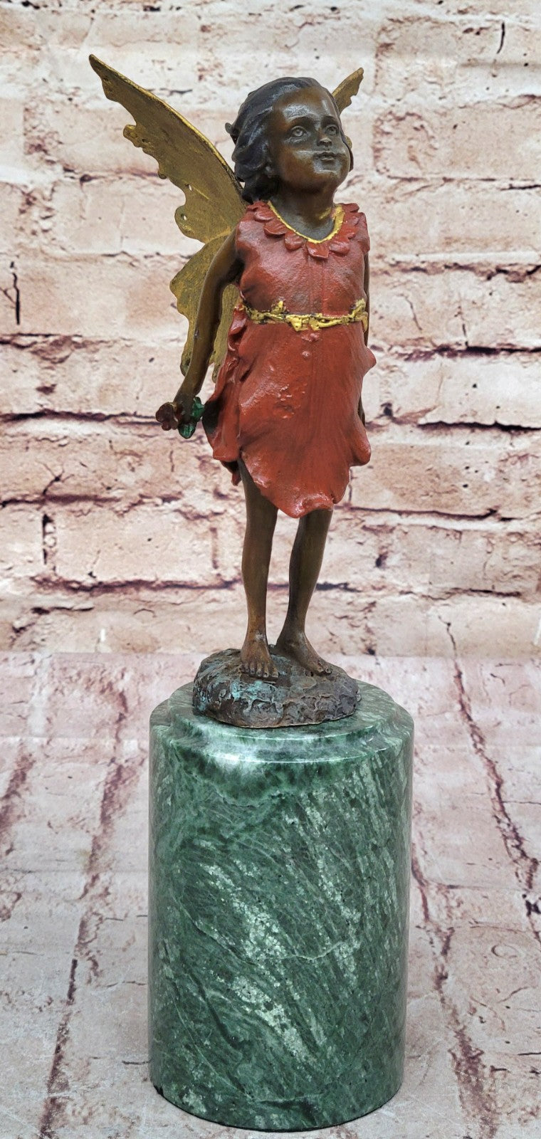 Original Art Deco Cherub Fairy Butterfly Angel Bronze Hot Cast Marble Figurine