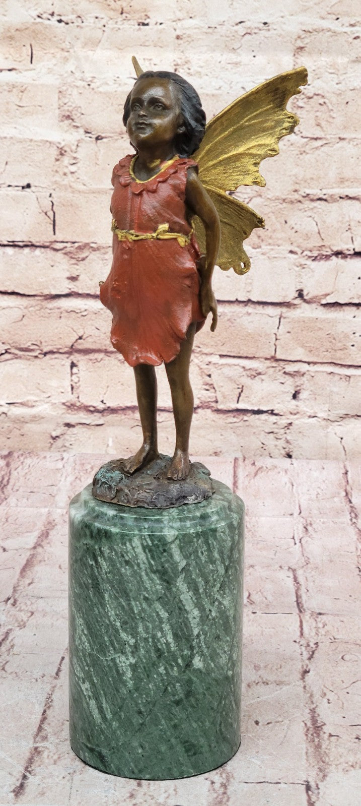 Original Art Deco Cherub Fairy Butterfly Angel Bronze Hot Cast Marble Figurine