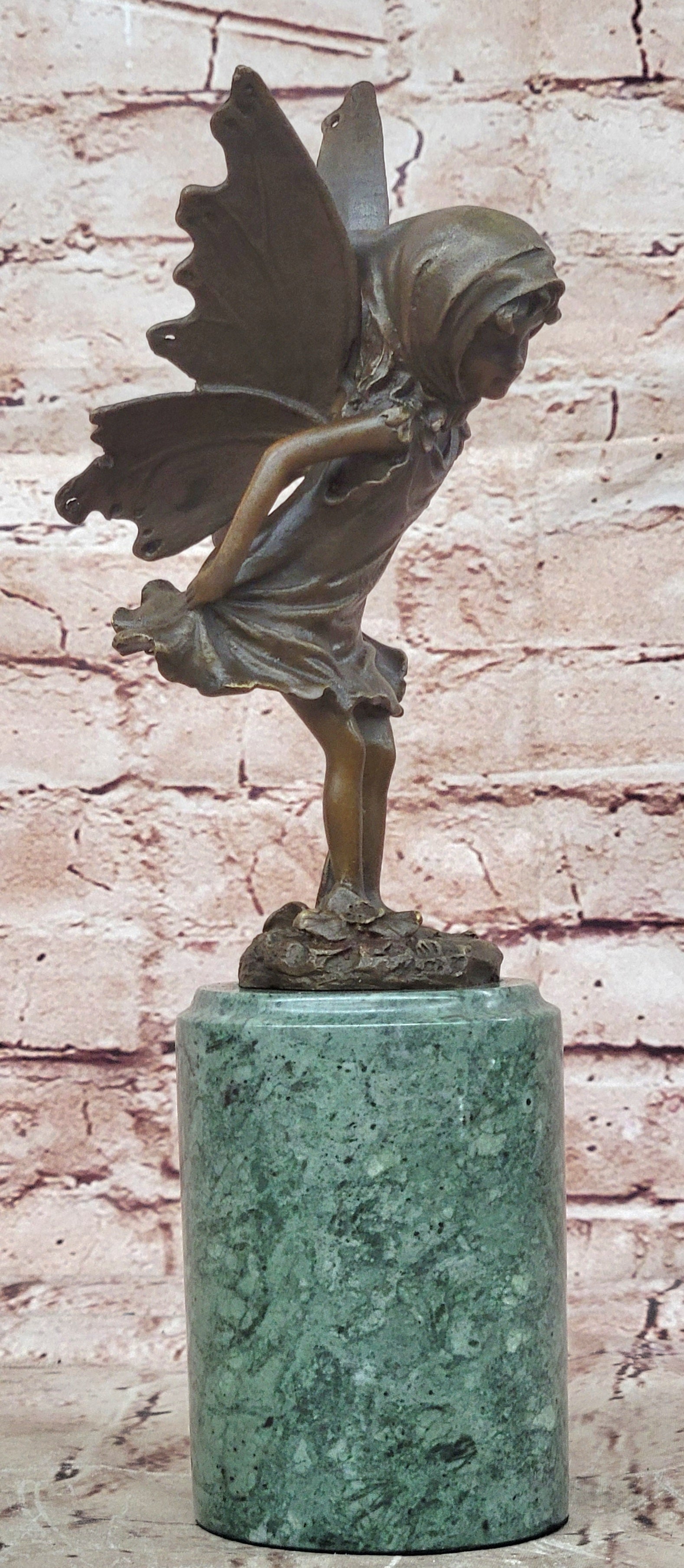 Butterfly Angel Little Girl Vintage Bronze Signed Original Miguel Lopez Sculpture