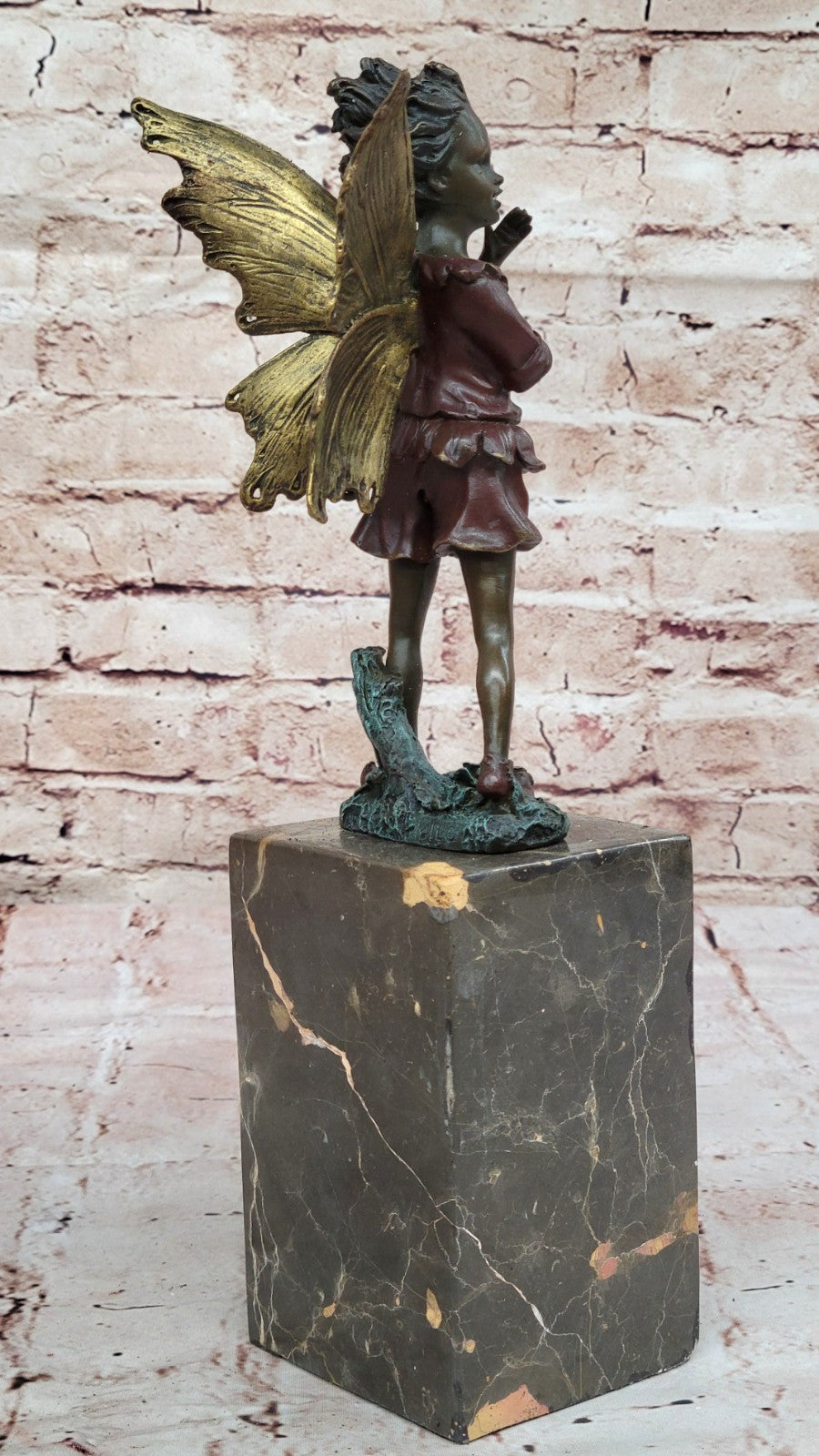 Handcrafted bronze sculpture SALE Book-End Patins Red Fairy Angel Deco Art