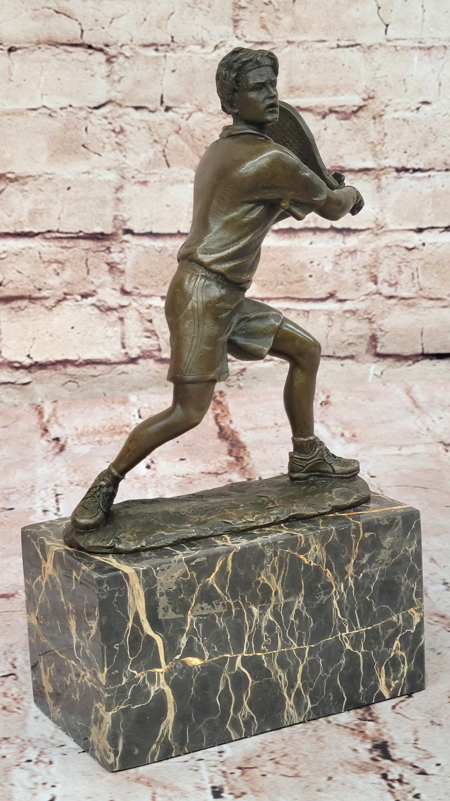 Rare Fine Vintage Bronze Signed Sculpture Statue Tennis Player Marble Base GIFT
