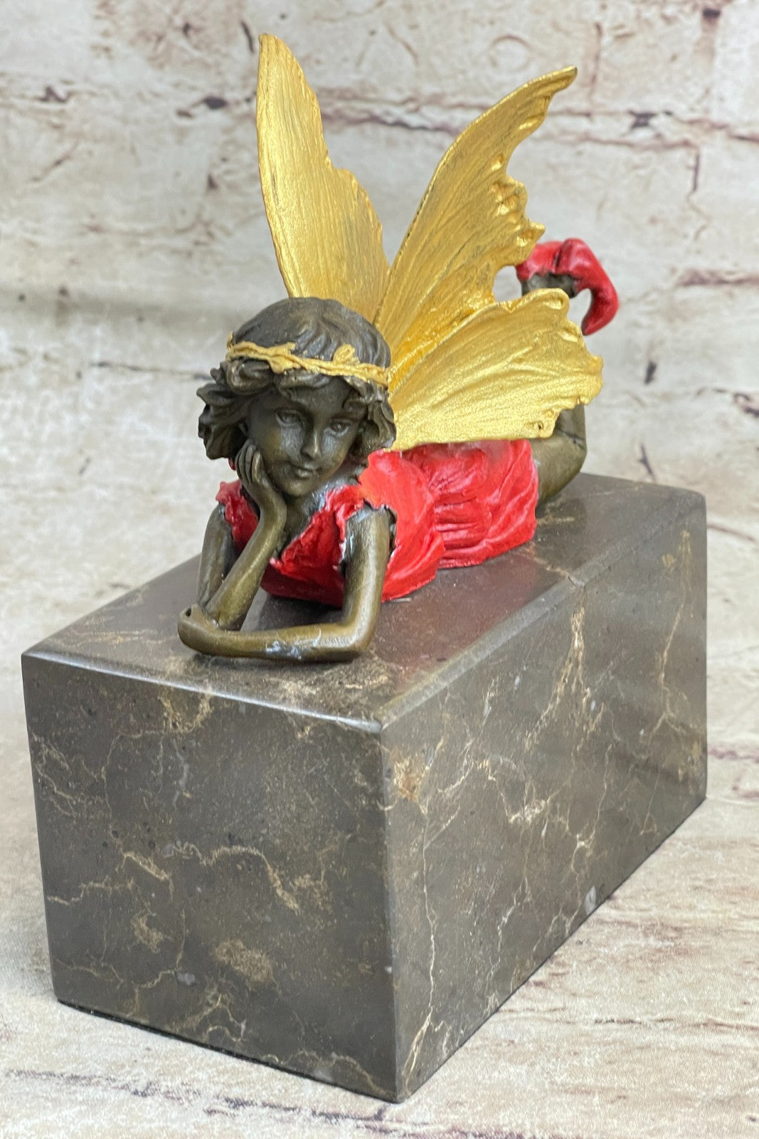Original Milo Angel Cherub Gild Bronze Statue Art Deco Hot Cast Figurine Figure
